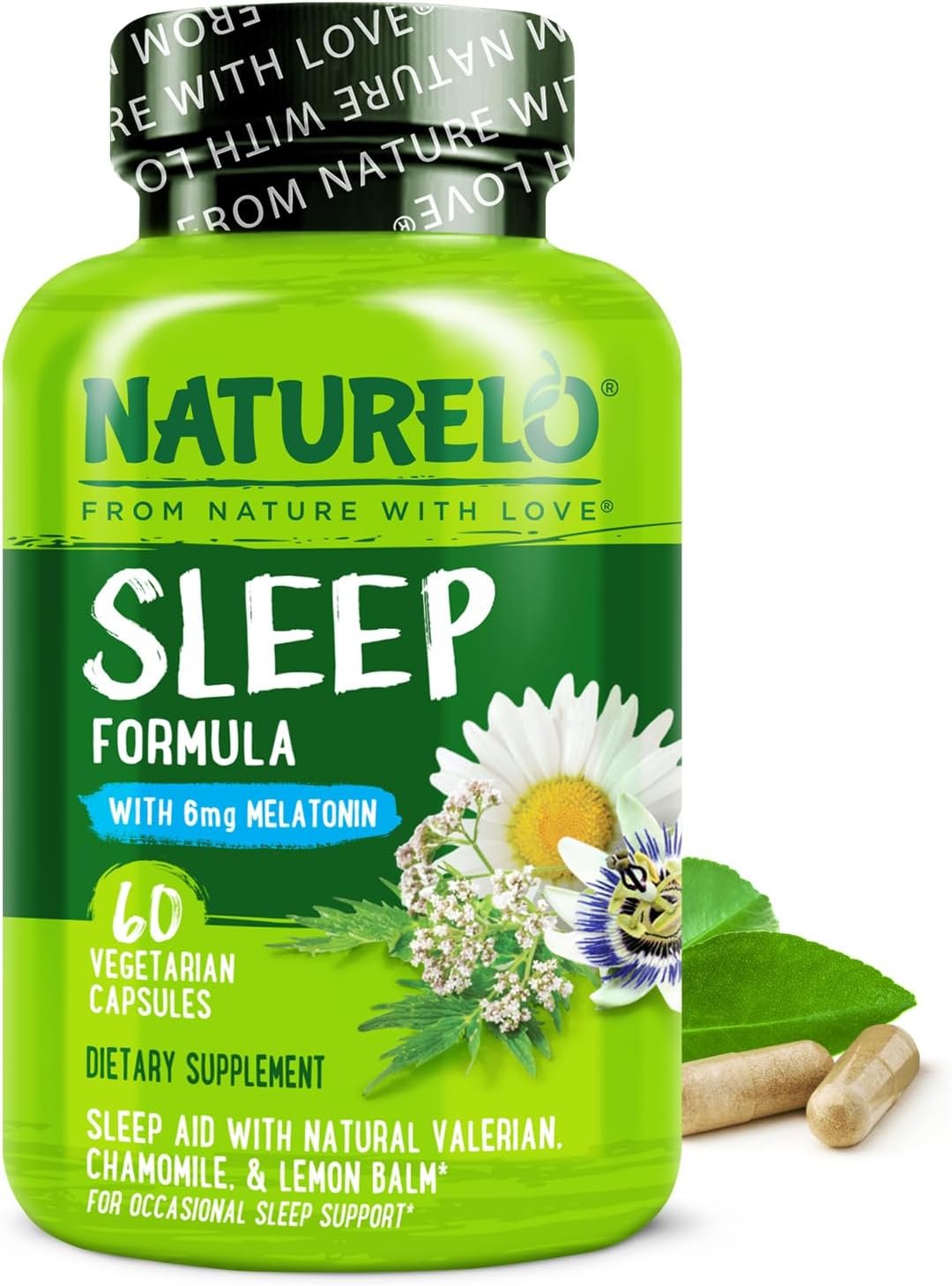 NATURELO Sleep Aid - with Melatonin, Magnesium, GABA, Valerian Root, Lemon Balm, Chamomile Herbal - Image 2