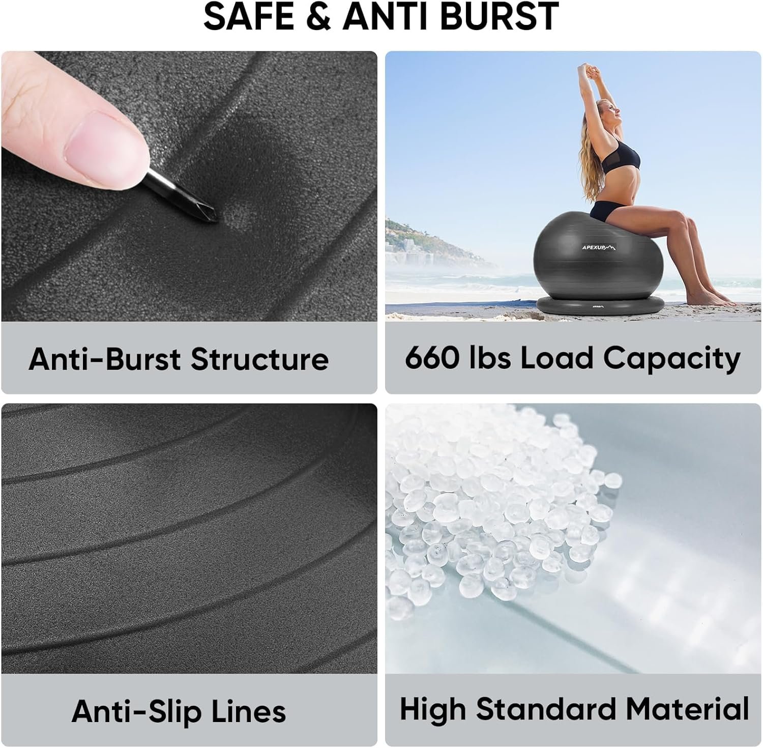 APEXUP Yoga Ball Chair, Exercise Ball Chair with Base for Office, Anti Slip Stability Ball Fitness - Image 3