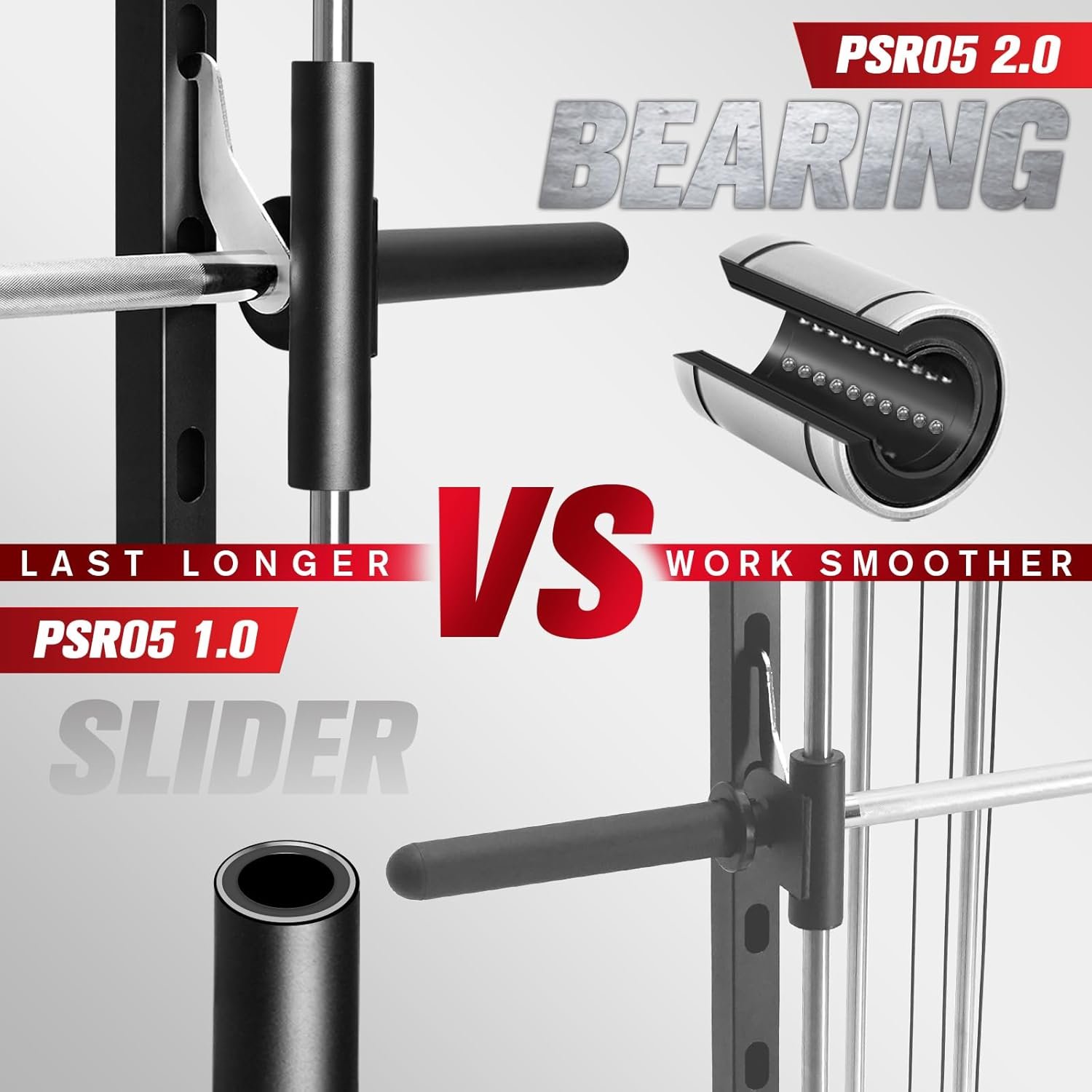 RitFit Smith Machine Power Rack with LAT-Pull Down System, Landmine, Barbell Bar, Plate Storage Pegs - Image 4