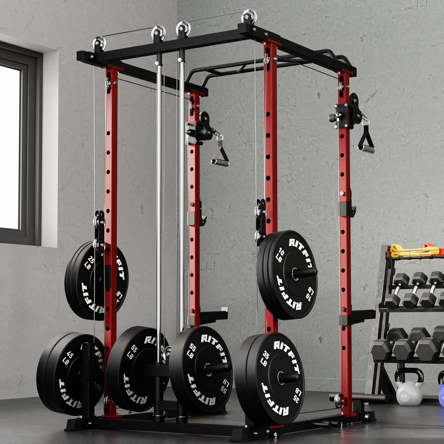 RitFit Upgraded PPC-P3 Power Cage, 3-in-1 Home Gym with Aluminum Pulley System, 1200LBS Capacity, - Image 10