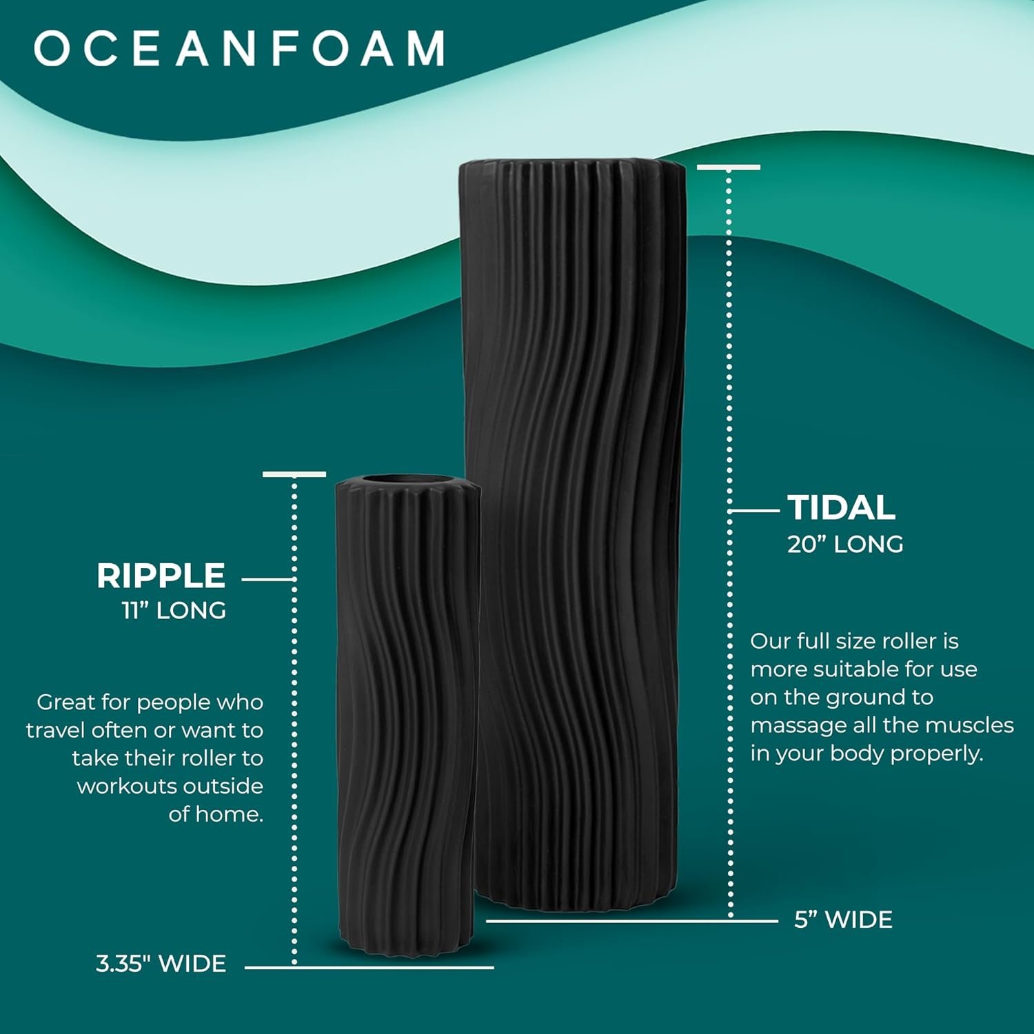 Oceanfoam Tidal Roller - Charcoal - Muscle Massage Foam Roller for Back Pain & Stretching - Firm and - Image 7