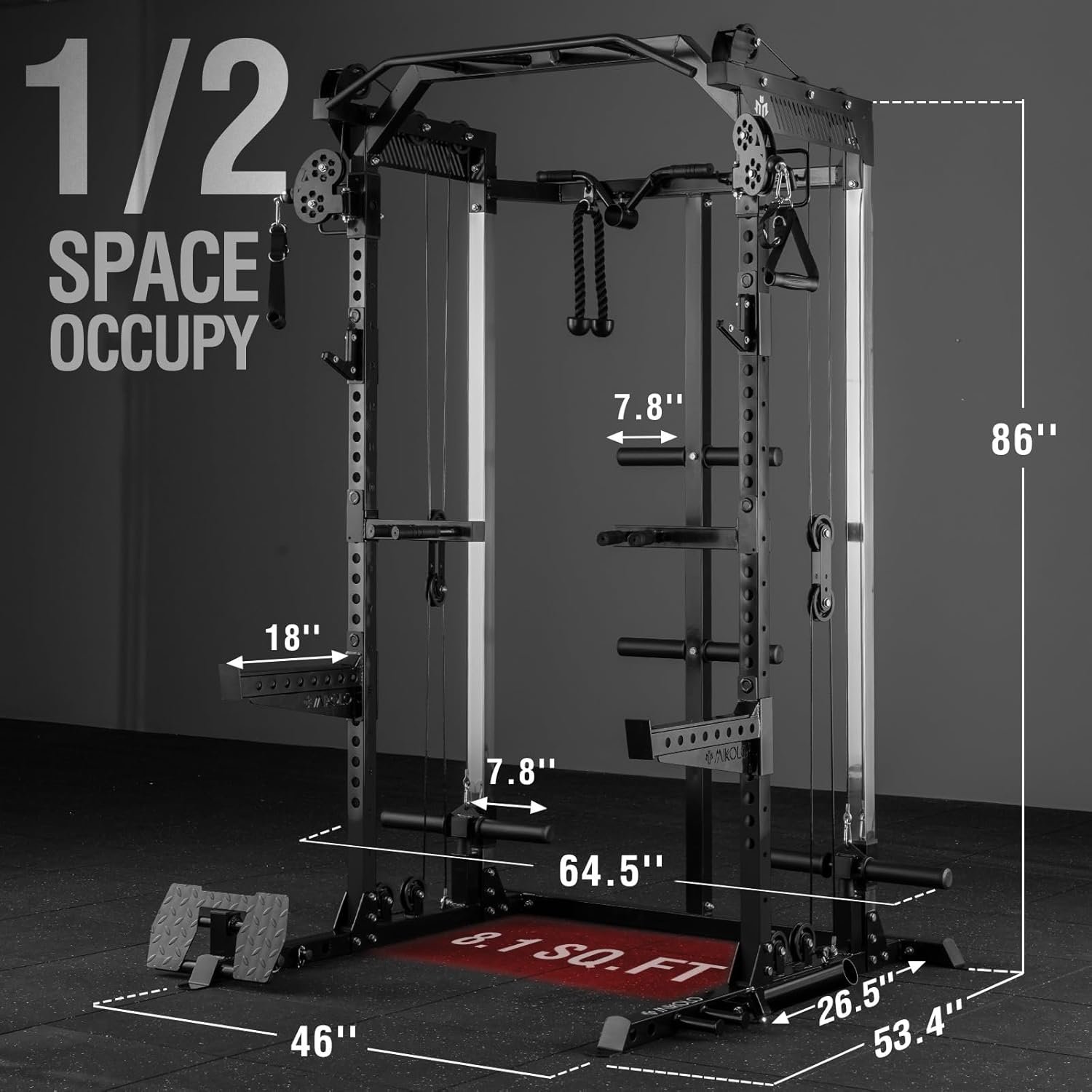 Mikolo Power Cage, 2000LB Power Rack with Independent Dual Pulley System, Multi-Function Home Gym - Image 5
