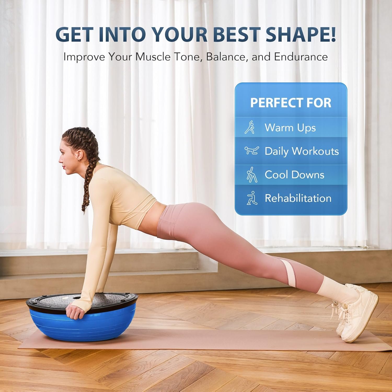 ZELUS Balance Ball Trainer with Resistance Bands and Foot Pump, Inflatable Yoga Ball for Home Gym - Image 3