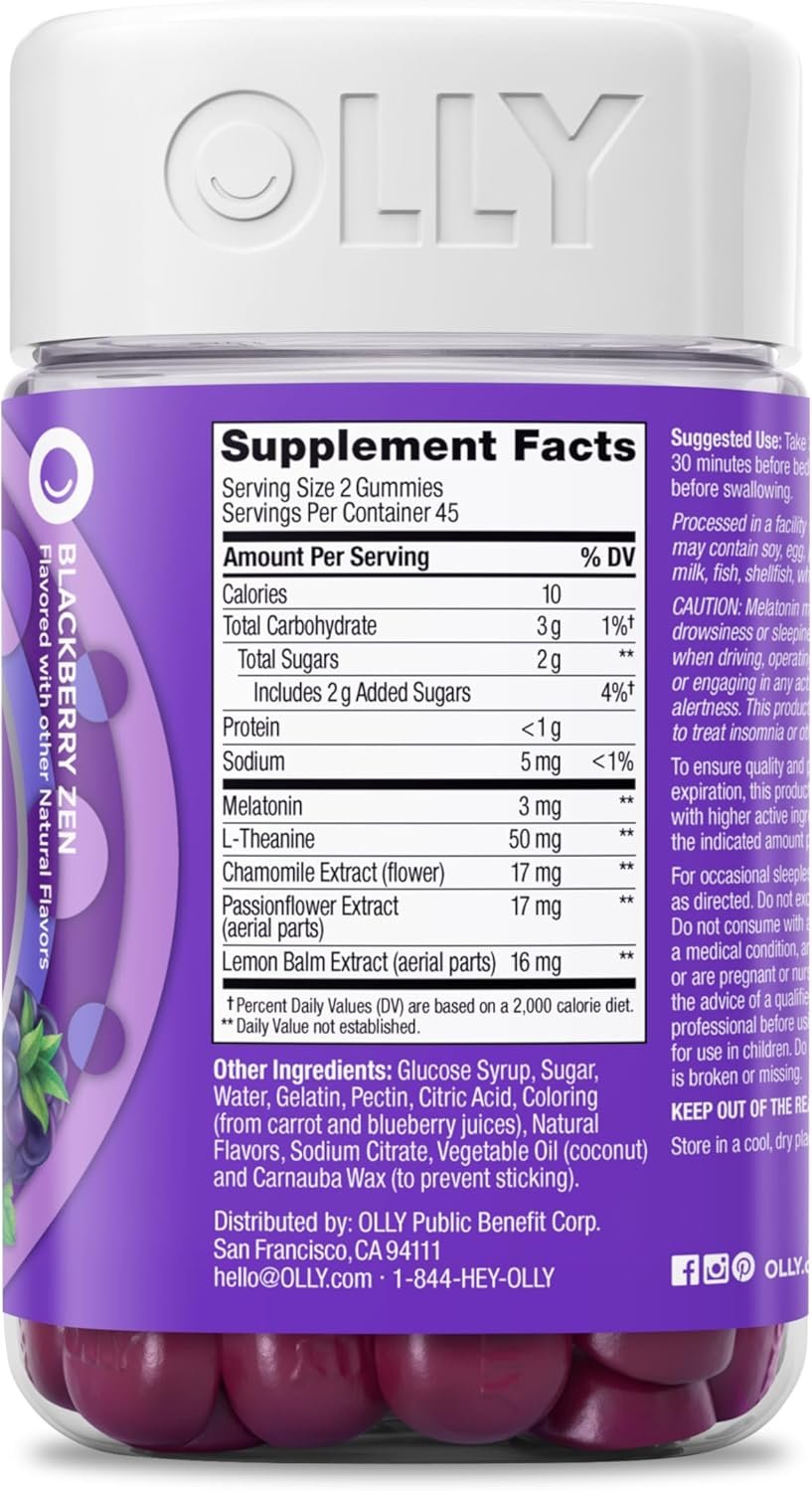Olly Sleep Gummy, 3mg Melatonin, L-Theanine, Chamomile, Lemon Balm, Sleep Aid, BlackBerry, 90 Count - Image 11