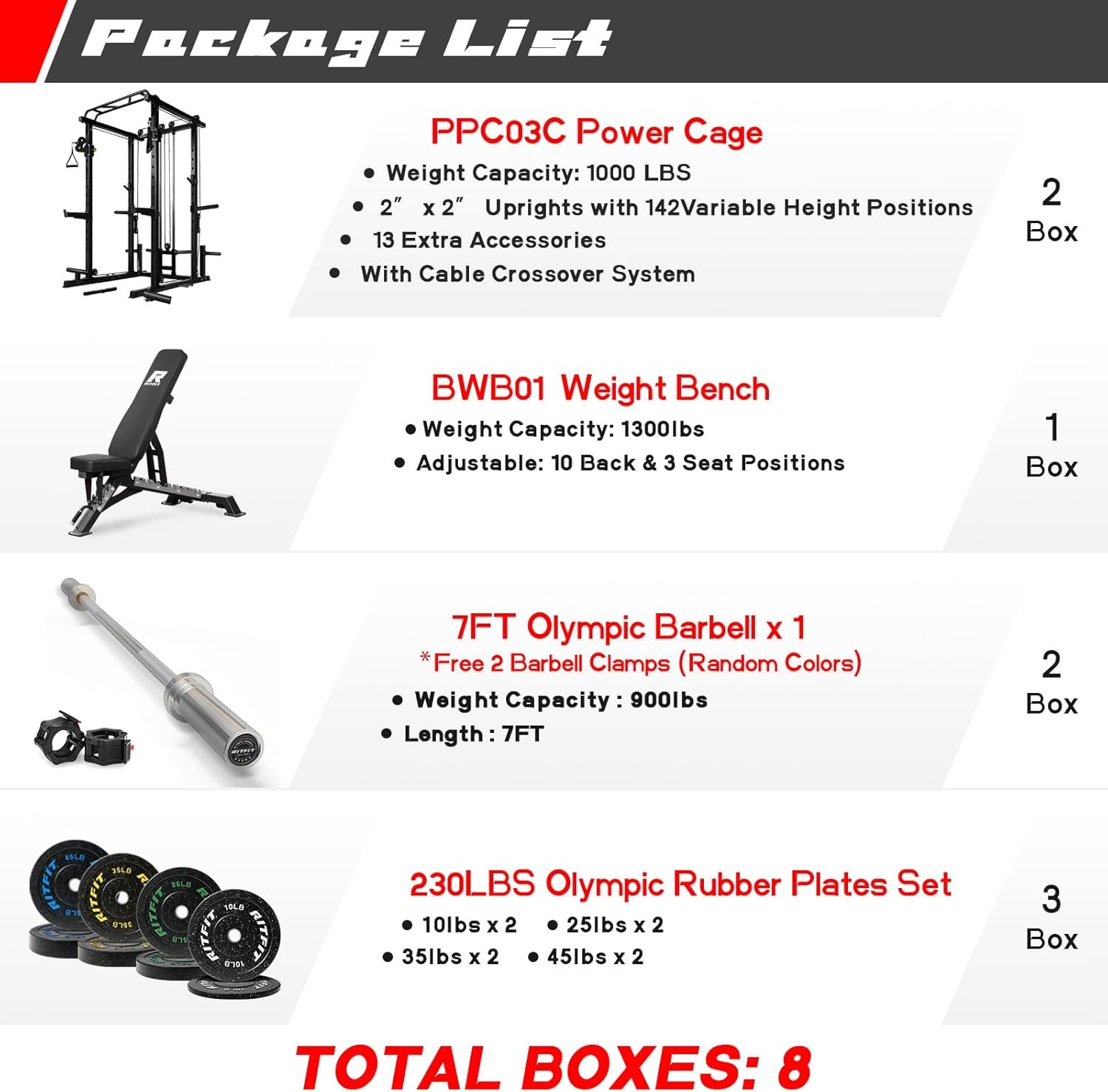 RitFit Power Cage with Optional LAT PullDown/Cable Crossover, 1000LB Squat Rack for Home & Garage - Image 3