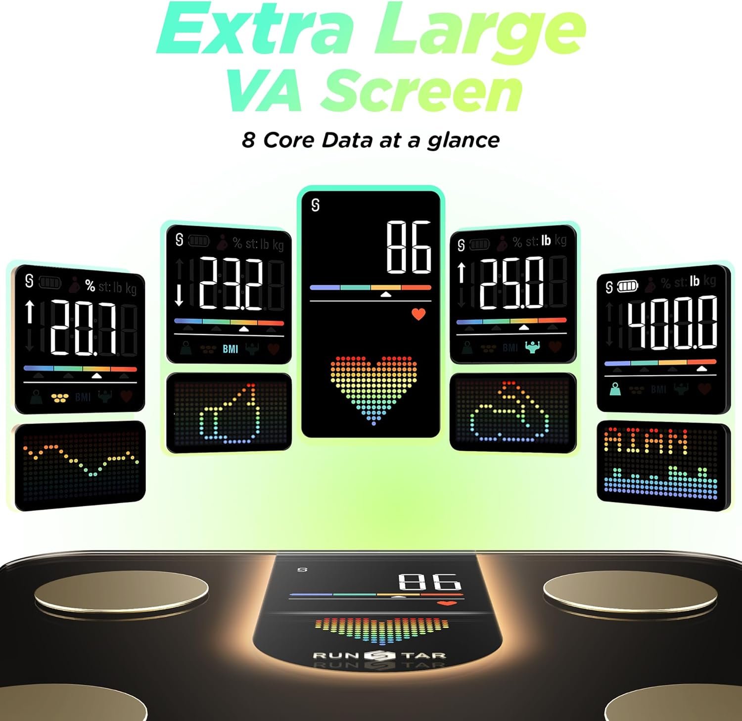 RunStar Scale for Body Weight, Smart Scale with 8-in-1 VA Display, High Precision Bathroom Digital - Image 3