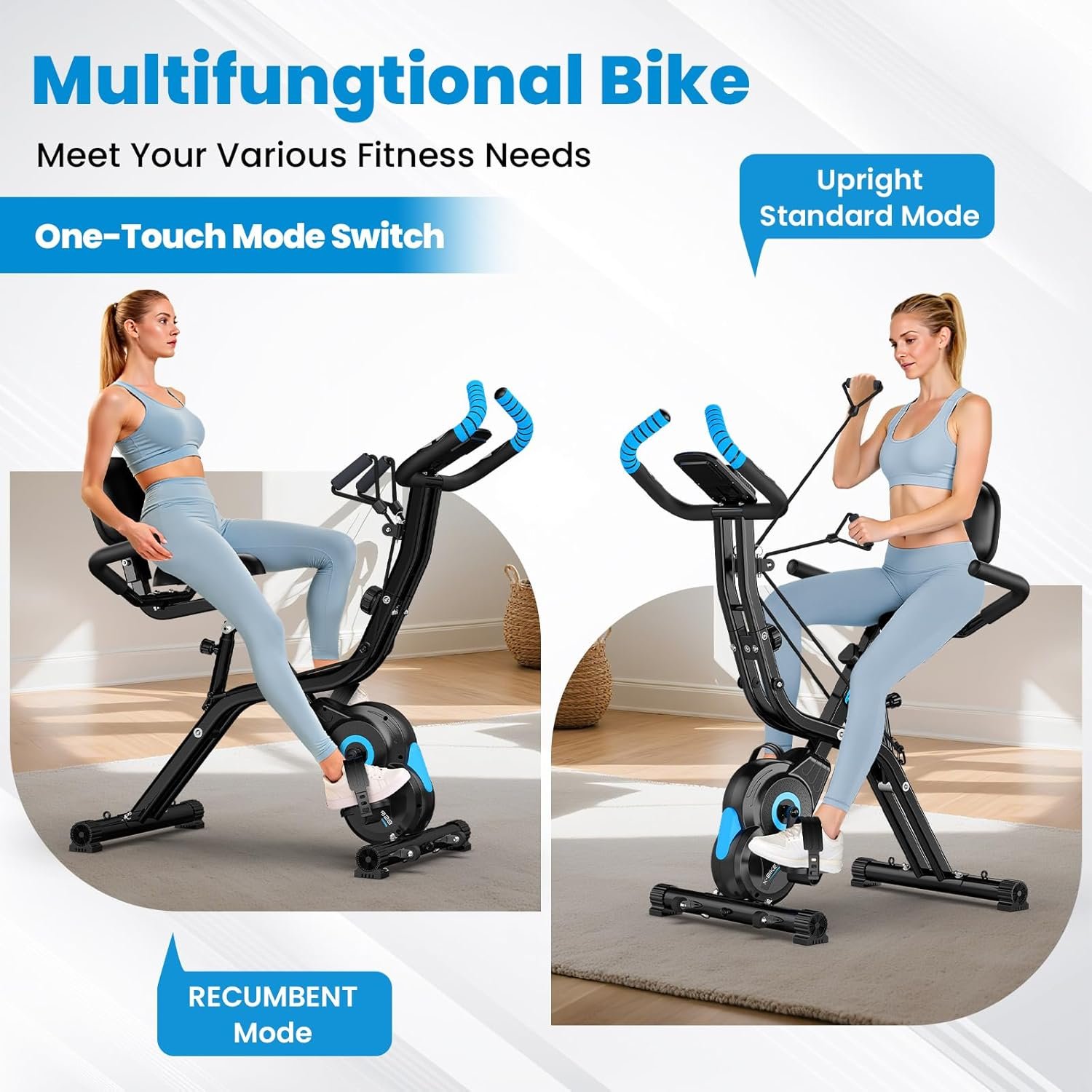 Foldable Exercise Bike, Multifunctional Indoor Stationary Bikes for Home with 8-Level Magnetic - Image 3