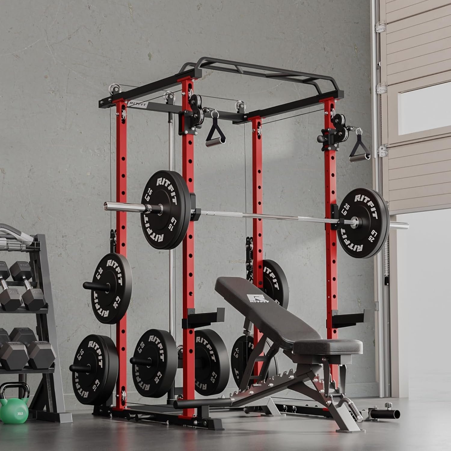 RitFit Upgraded PPC-P3 Power Cage, 3-in-1 Home Gym with Aluminum Pulley System, 1200LBS Capacity, - Image 9