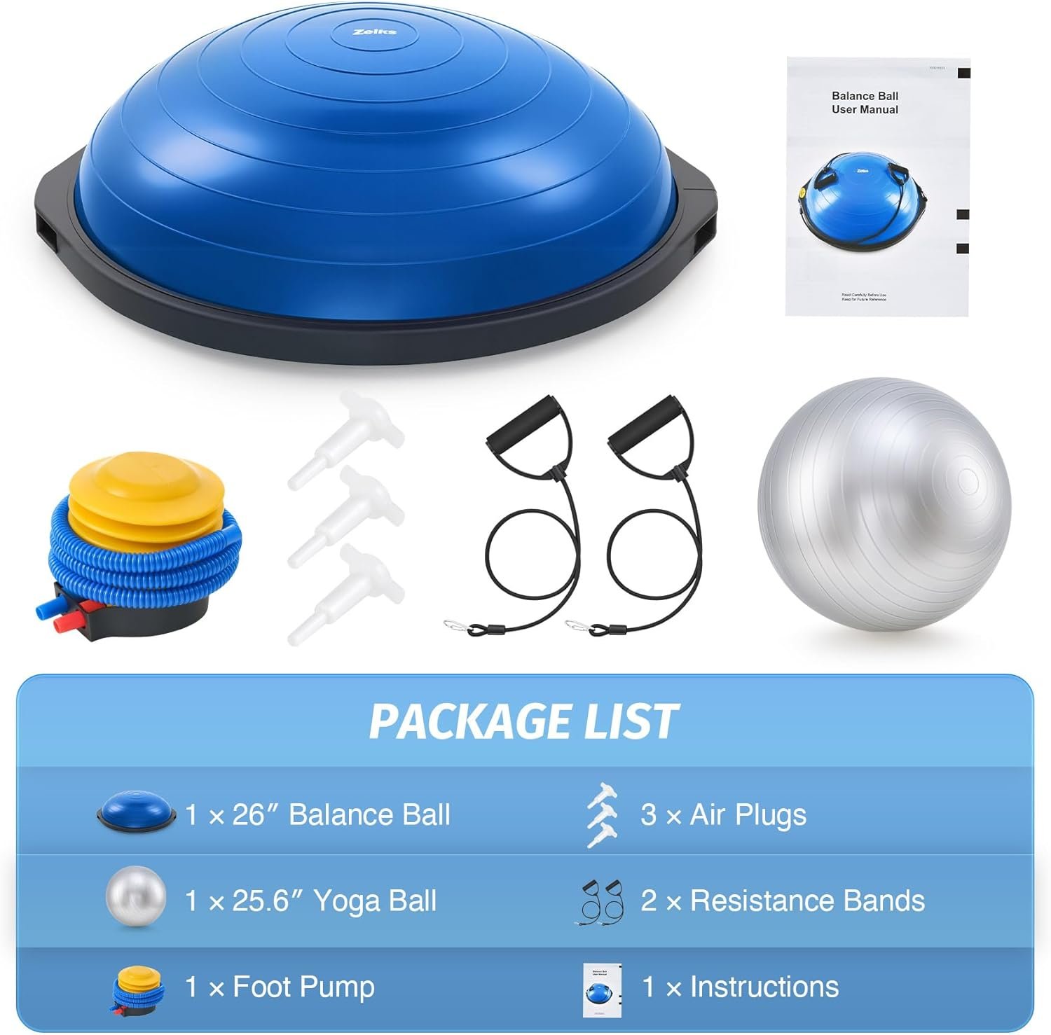 ZELUS 25in. Balance Ball | 660lb Inflatable Half Exercise Ball Wobble Board Balance Trainer w - Image 8