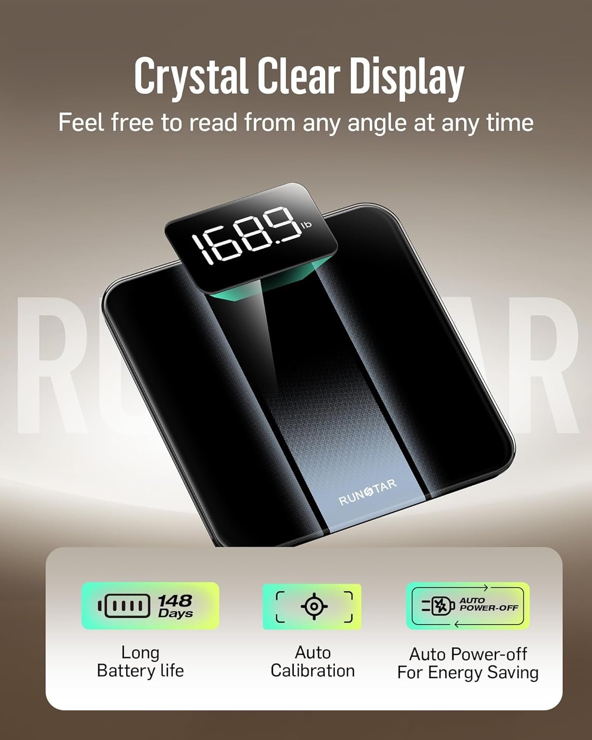 RunStar Digital Bathroom Scale for Body Weight with High Precision, Clear LED Backlight Display, - Image 5