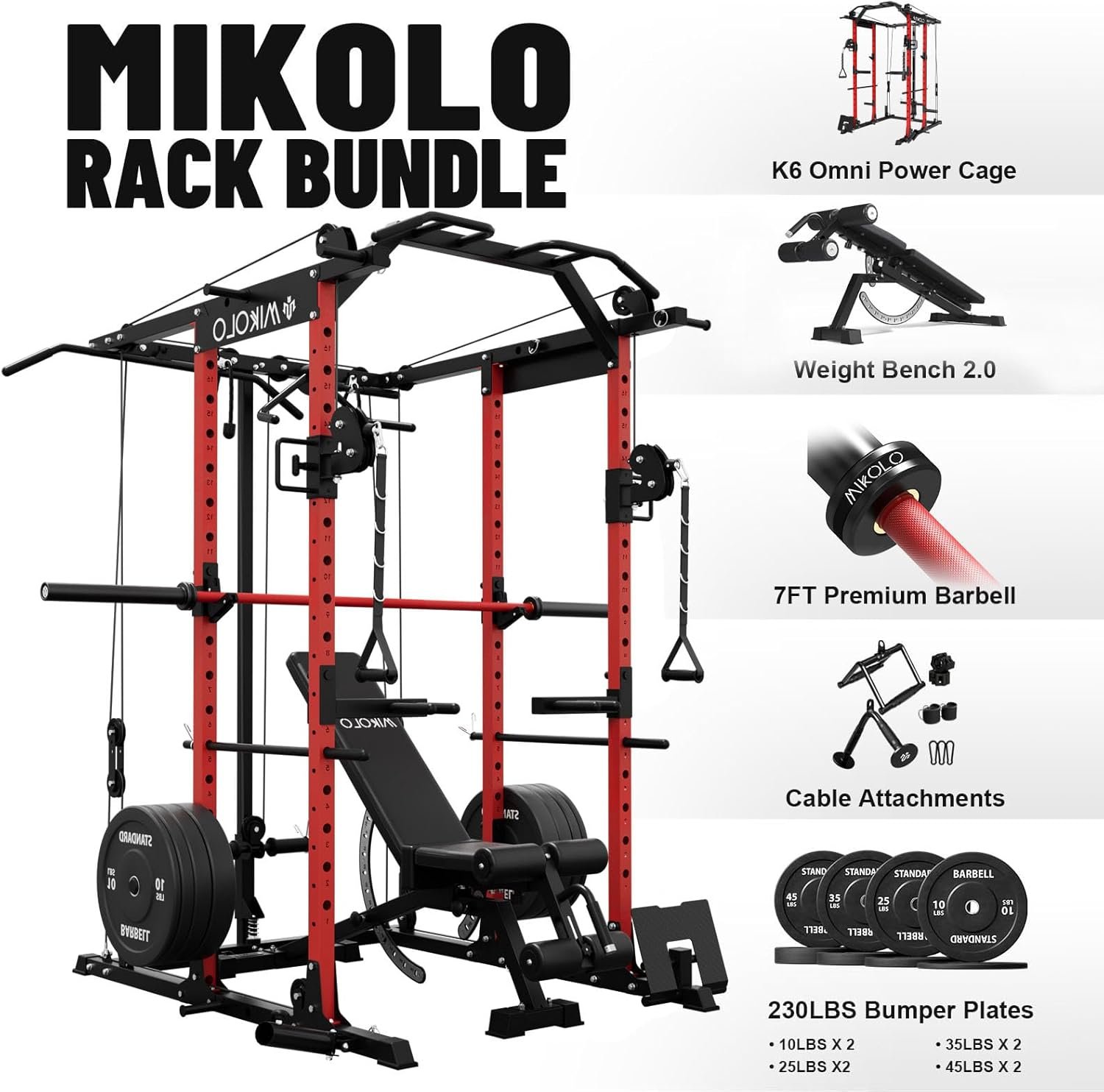 Mikolo Power Cage, Power Rack with Cable Crossover System, 1500LBS Squat Rack with LAT Pull Down - Image 3