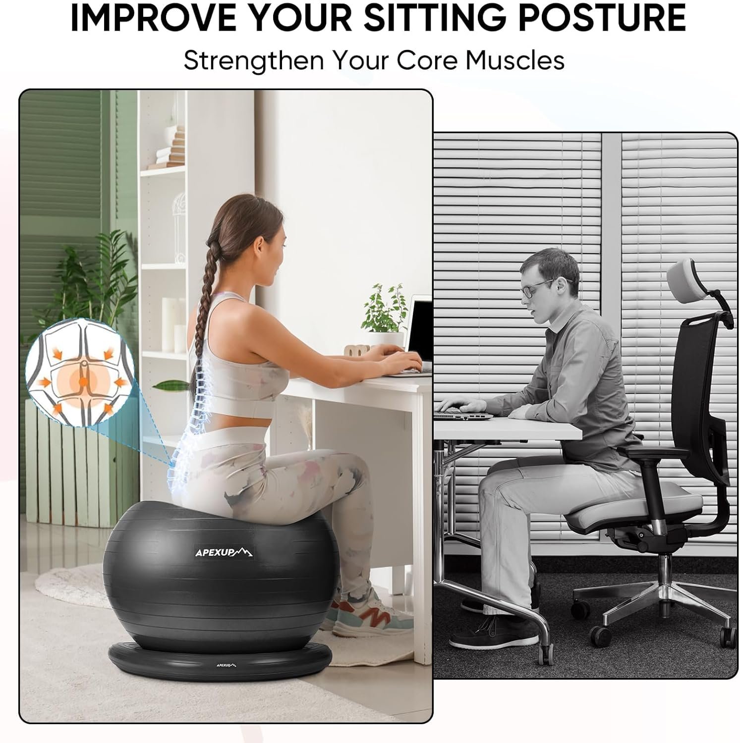 APEXUP Yoga Ball Chair, Exercise Ball Chair with Base for Office, Anti Slip Stability Ball Fitness - Image 4