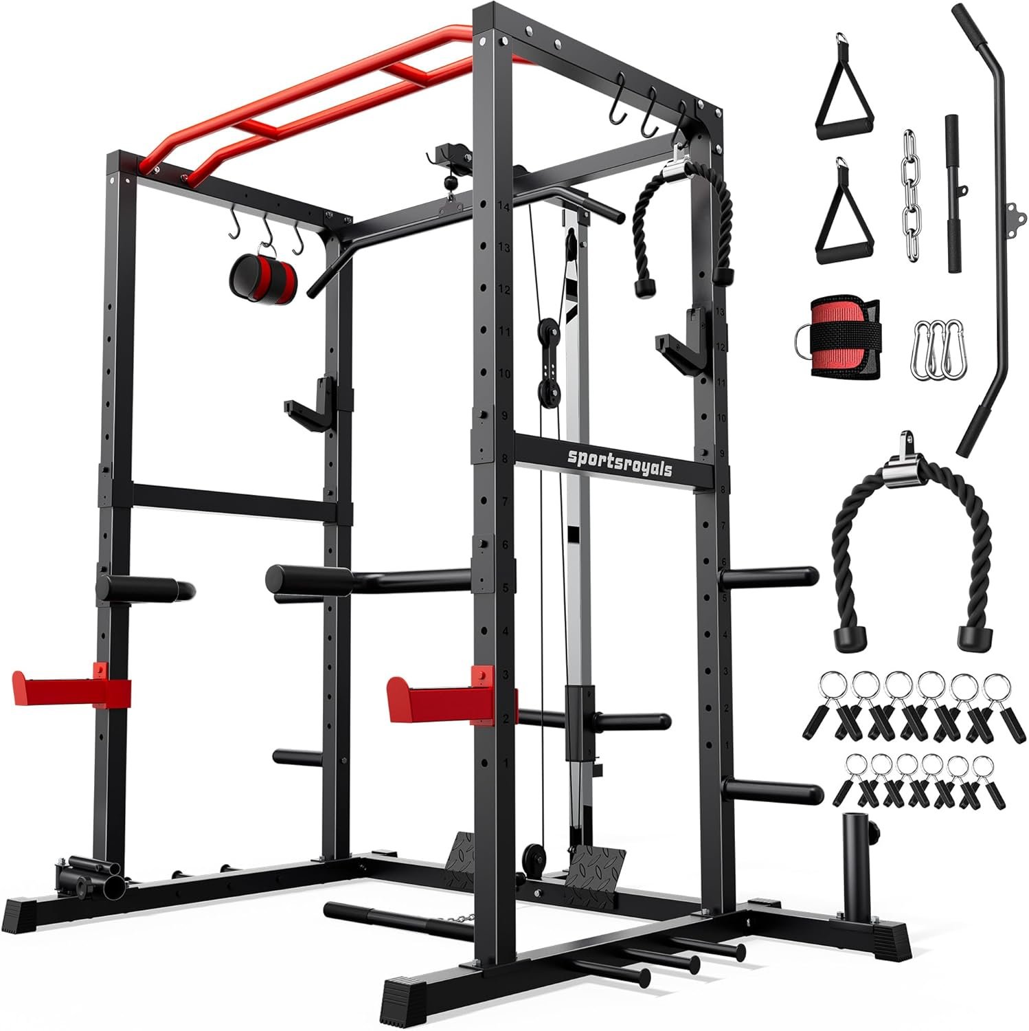 Sportsroyals Power Cage,1600lbs Multi-Function Power Rack with Adjustable Cable Crossover System and - Image 2