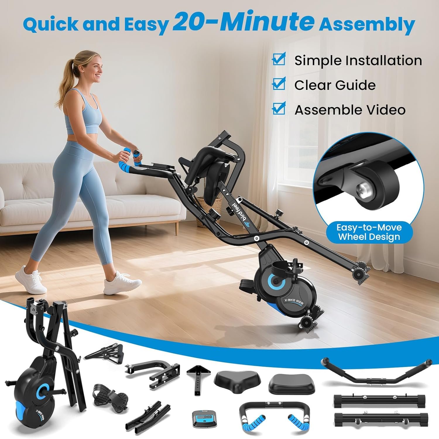 Foldable Exercise Bike, Multifunctional Indoor Stationary Bikes for Home with 8-Level Magnetic - Image 8