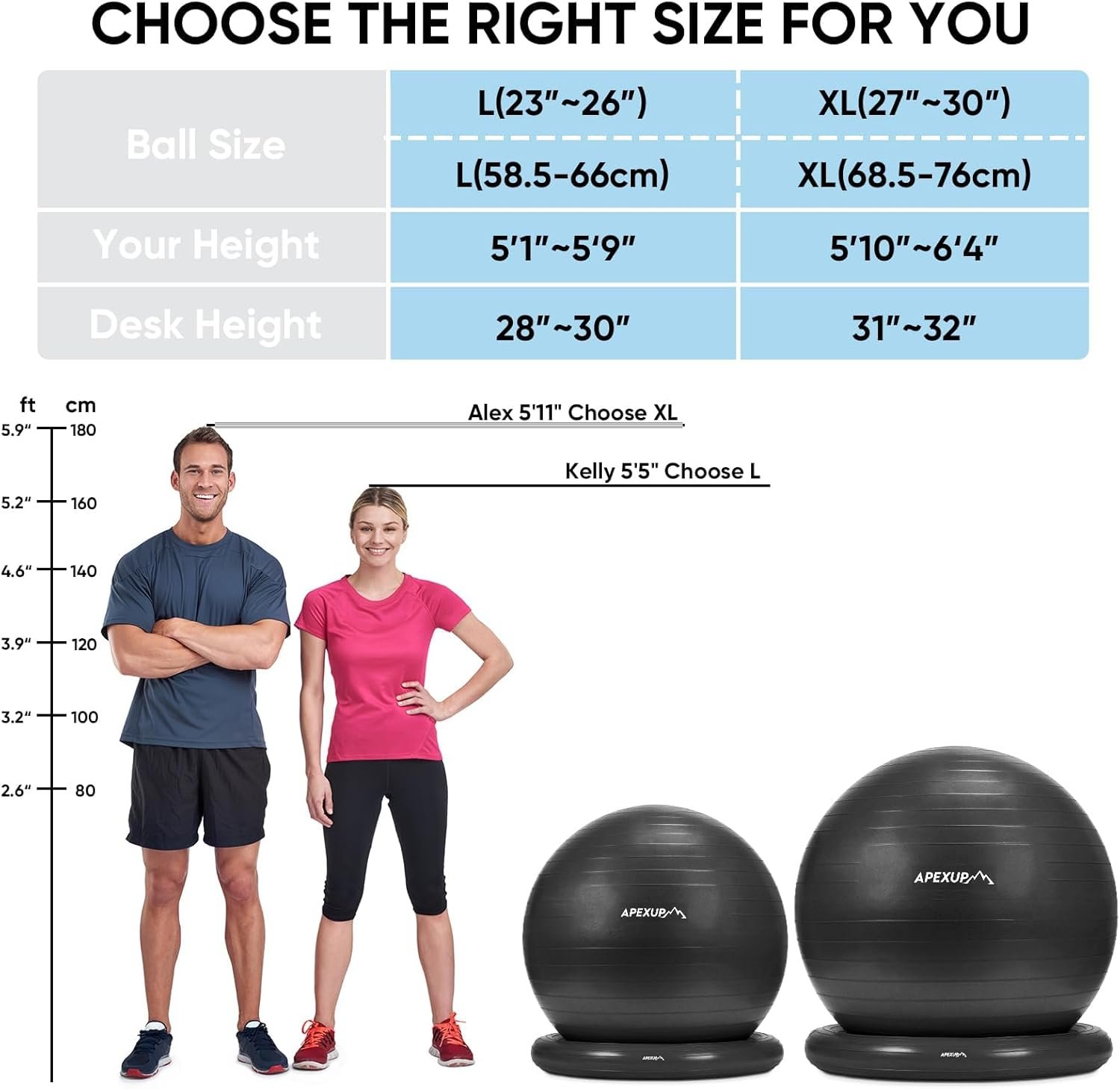 APEXUP Yoga Ball Chair, Exercise Ball Chair with Base for Office, Anti Slip Stability Ball Fitness - Image 5