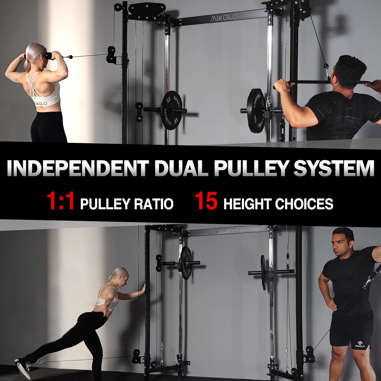 Mikolo Folding Squat Rack, Wall Mounted Power Rack with Cable Crossover Machine & LAT Pull Down, - Image 4