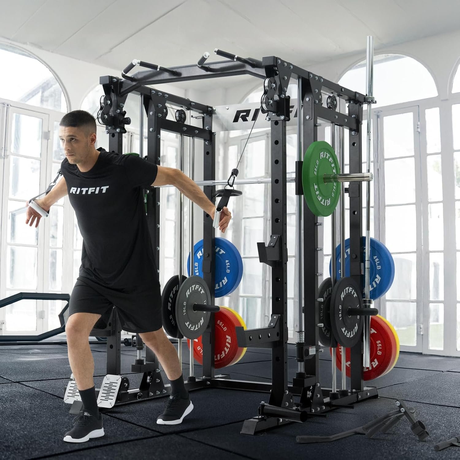 RitFit Buffalo Smith Machine, Power cage with LAT-Pull Down System & Cable Crossover System, - Image 8
