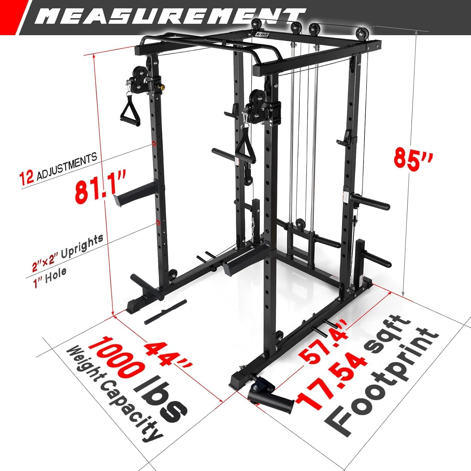 RitFit Power Cage with Optional LAT PullDown/Cable Crossover, 1000LB Squat Rack for Home & Garage - Image 6