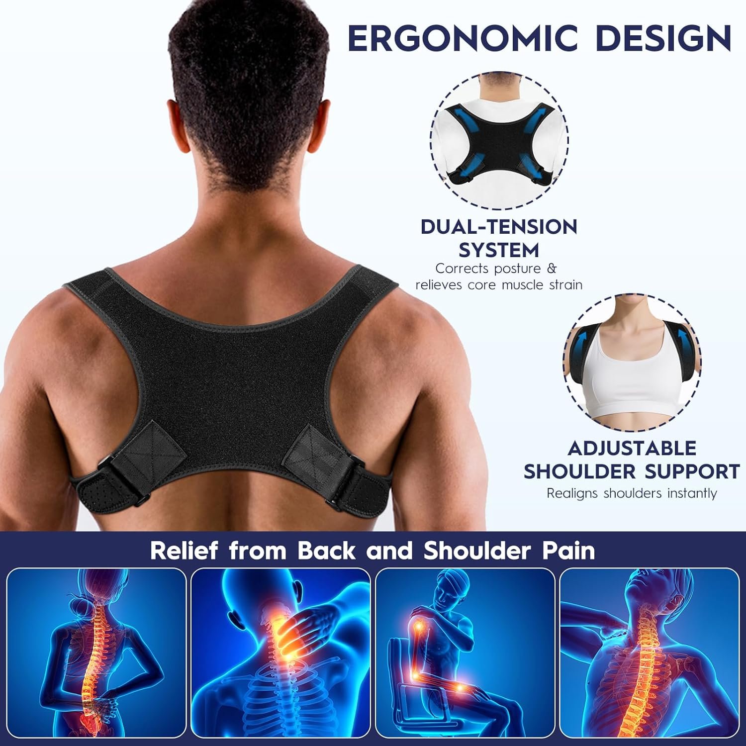 Back Brace Posture Corrector for Men and Women - Bionic System Newly Adjustable Upper Back Support - Image 5
