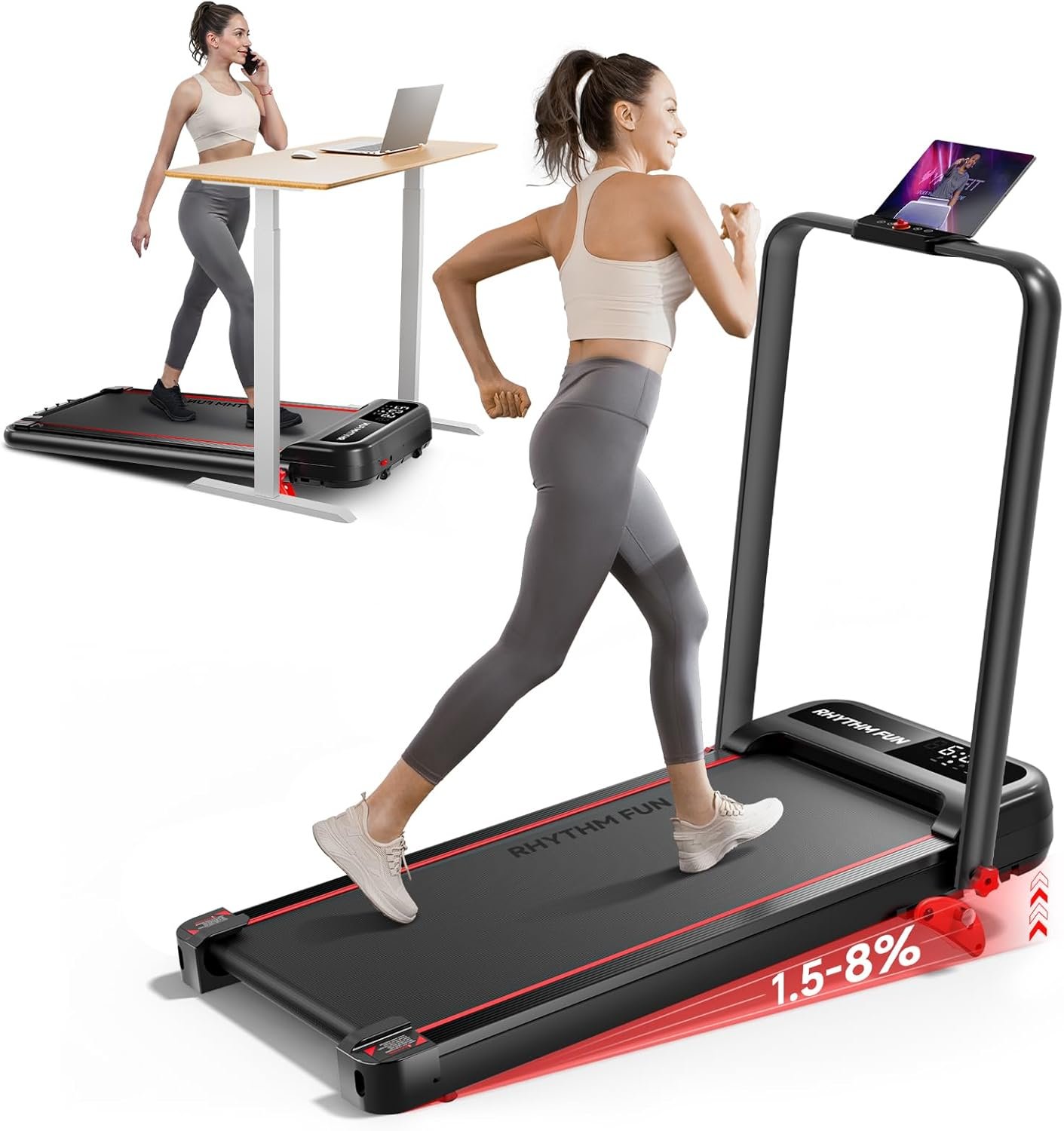 RHYTHM FUN Incline Foldable Treadmill, Walking Pad Treadmill with Incline, 300 lbs Portable - Image 2