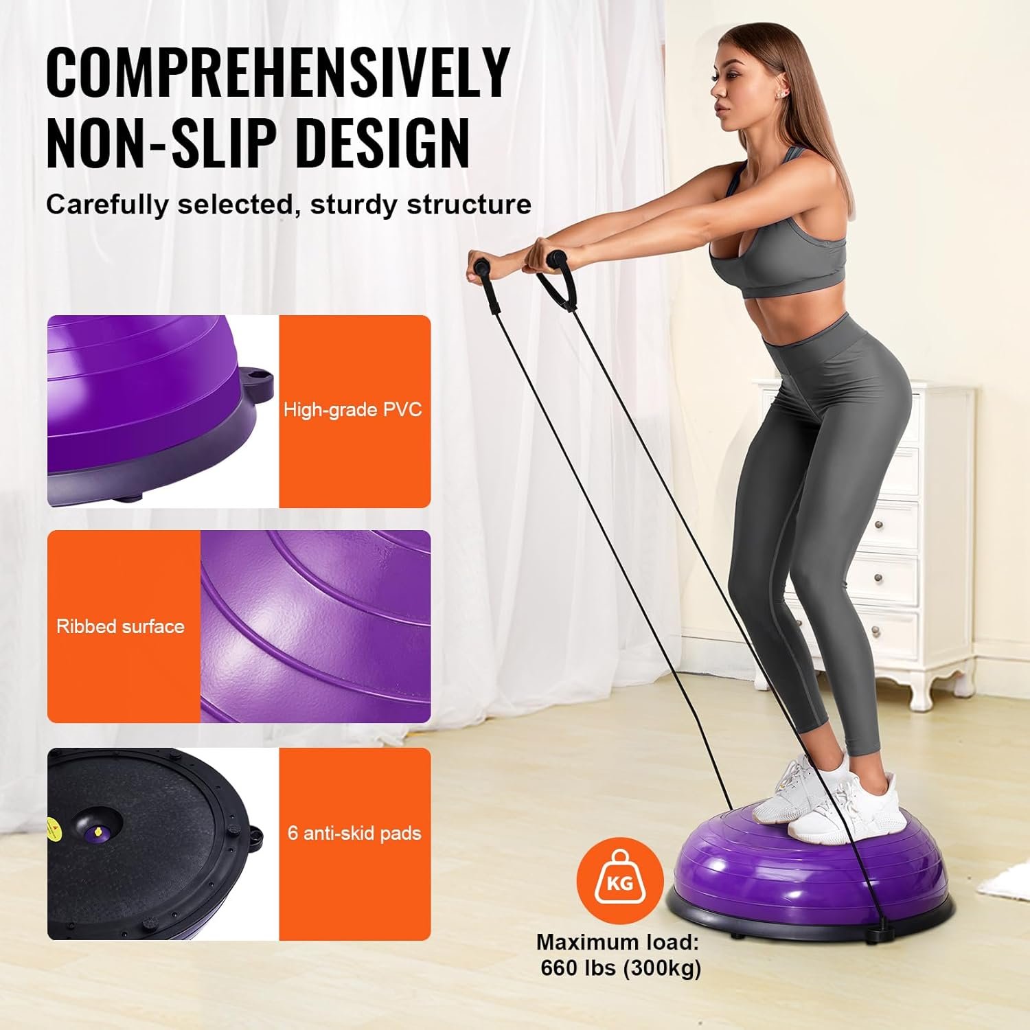 VEVOR Half Exercise Ball Trainer, 23/26 inch Balance Ball Trainer, 1500lbs Capacity Stability Ball, - Image 6