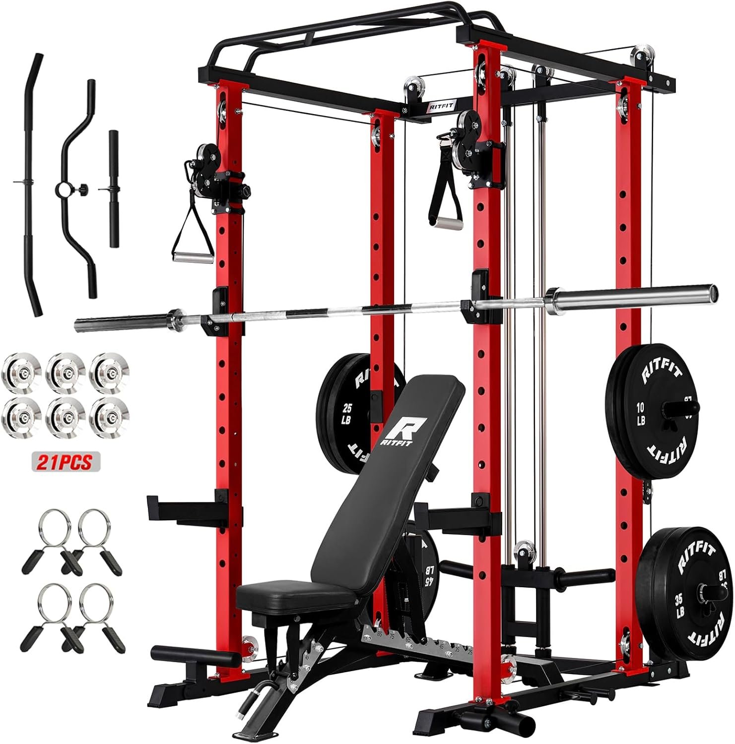 RitFit Upgraded PPC-P3 Power Cage, 3-in-1 Home Gym with Aluminum Pulley System, 1200LBS Capacity, - Image 2