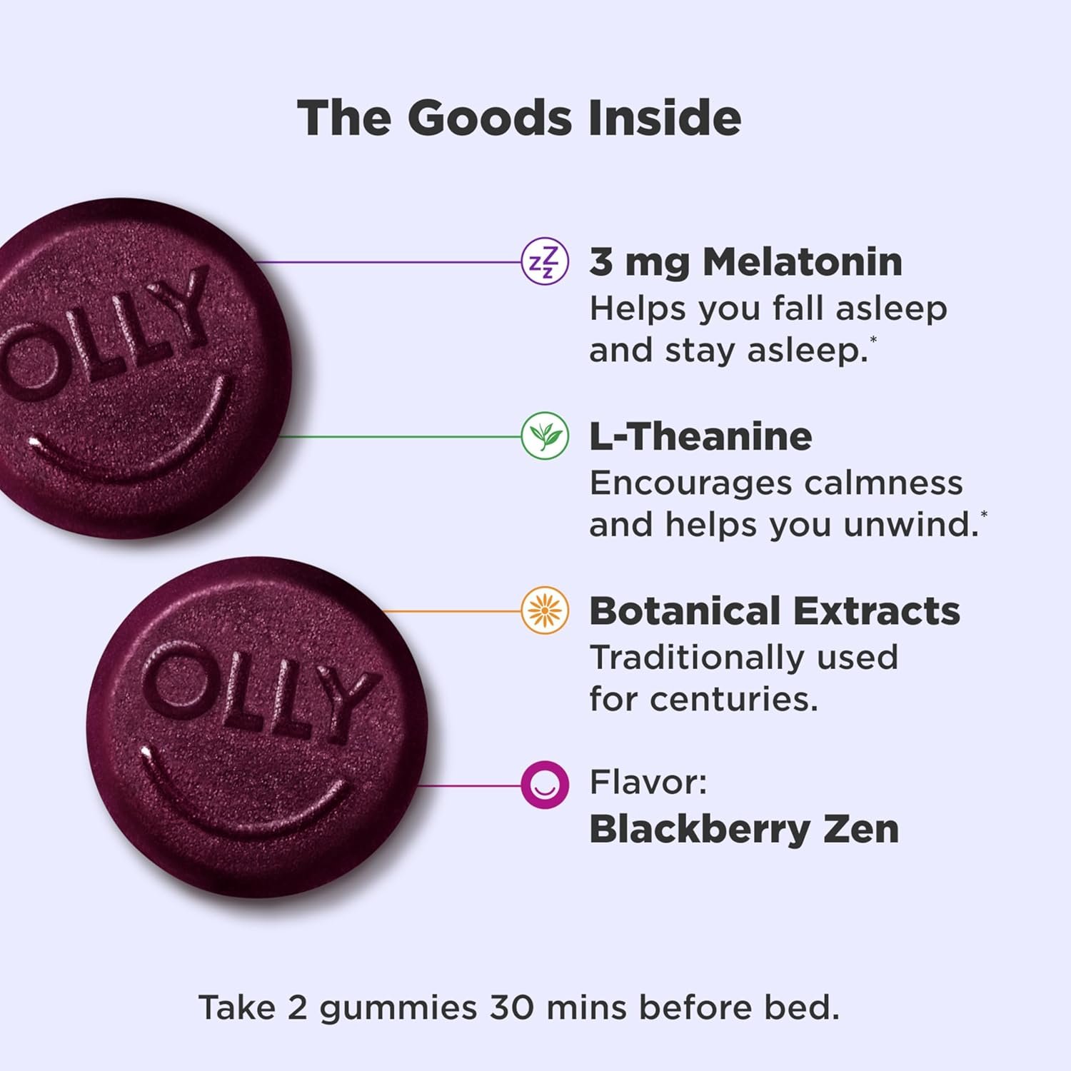 Olly Sleep Gummy, 3mg Melatonin, L-Theanine, Chamomile, Lemon Balm, Sleep Aid, BlackBerry, 90 Count - Image 4