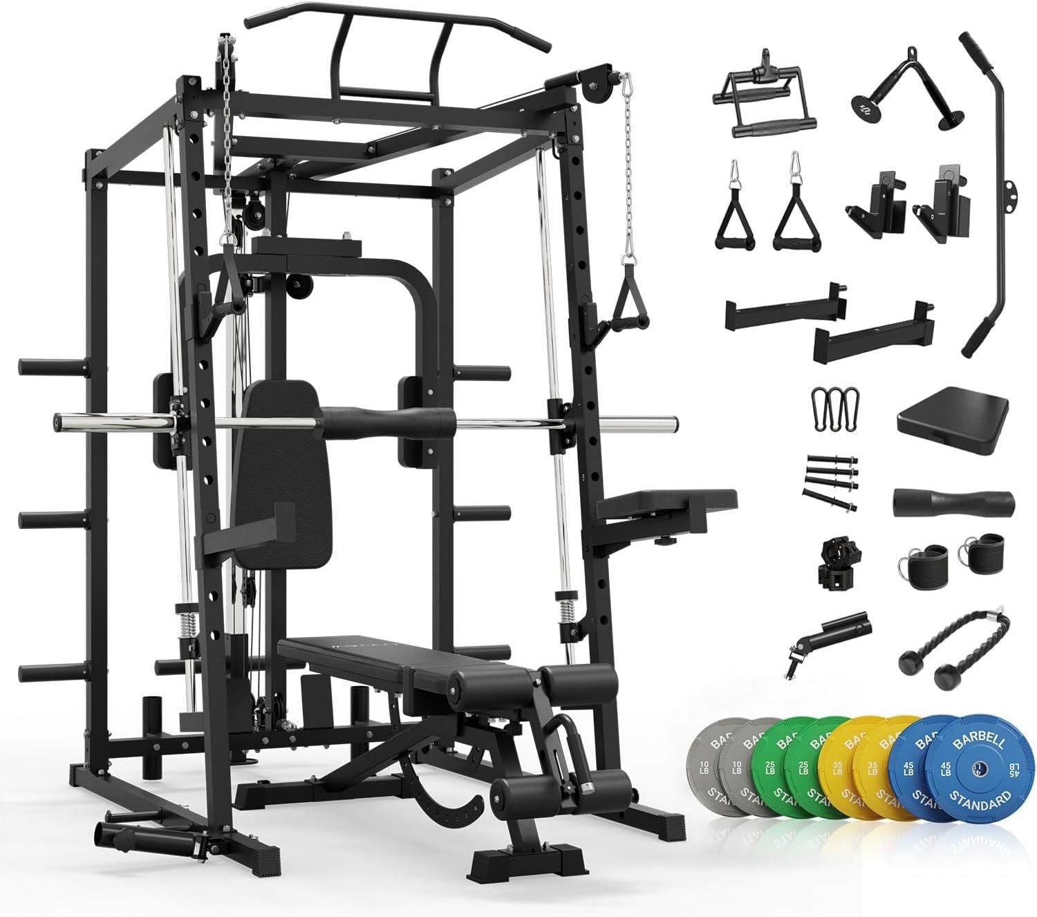 Mikolo All-in-One Smith Machine Home Gym, 2000LBS Power Cage with Cable Crossover System, Integrated - Image 2