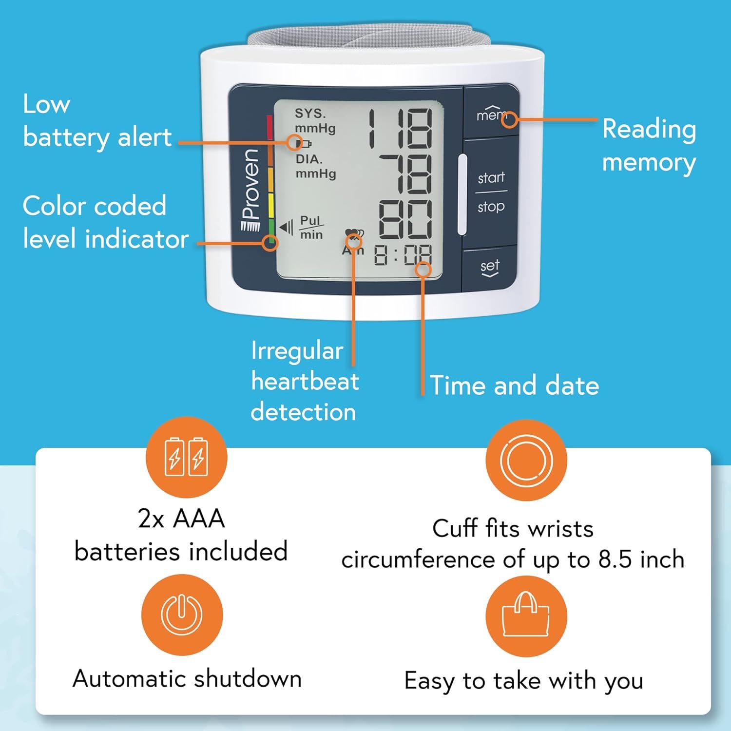 iProven Wrist Blood Pressure Monitor for Home Use – Heart Rate Display, Large Wrist Cuff, LCD - Image 4