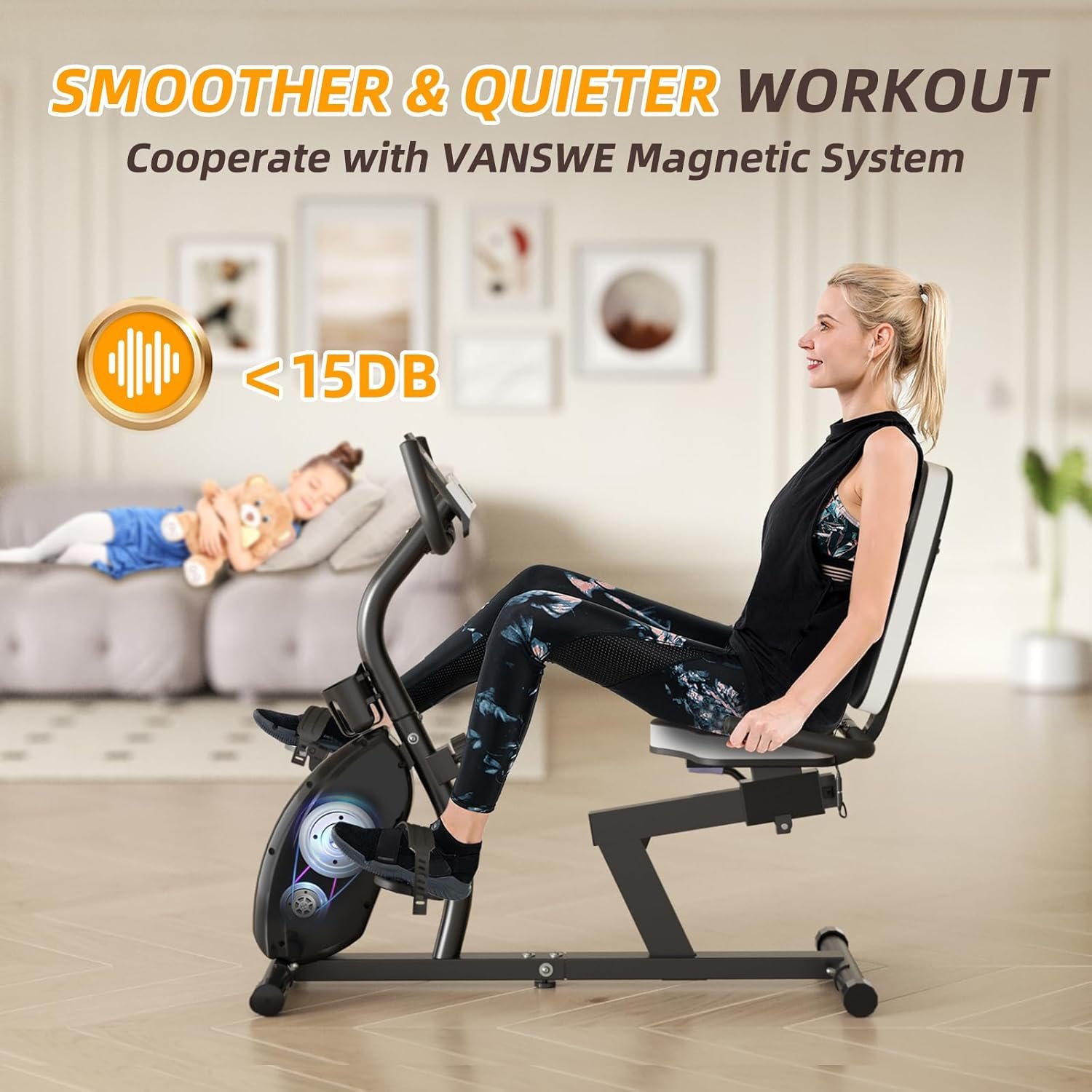 VANSWE Recumbent Exercise Bike for Adults Seniors - Recumbent Bikes for Home with Magnetic - Image 4