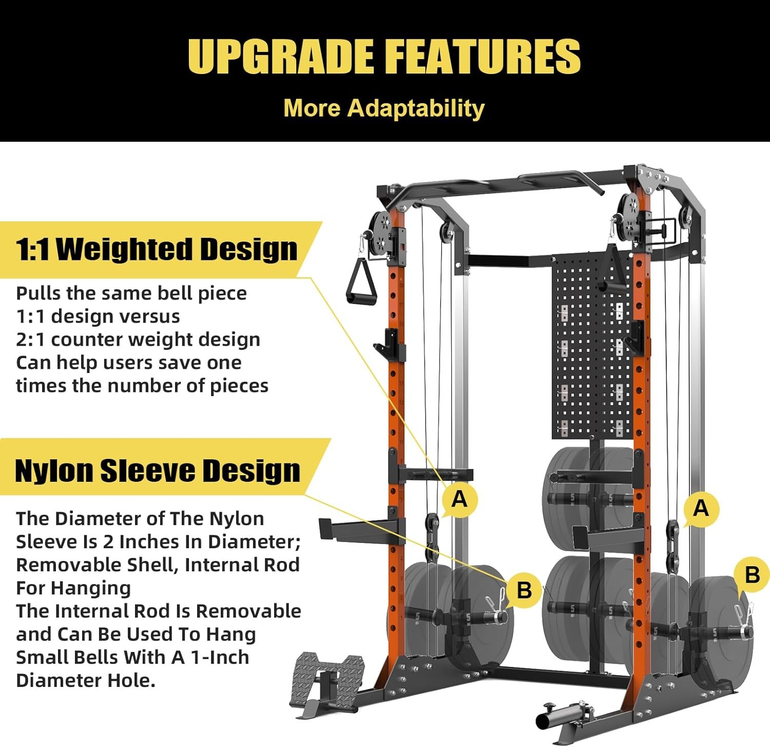 Power Cage, Squat Rack with Cable Crossover and Dual Independent Pulley System, 2000LB Capacity - Image 3