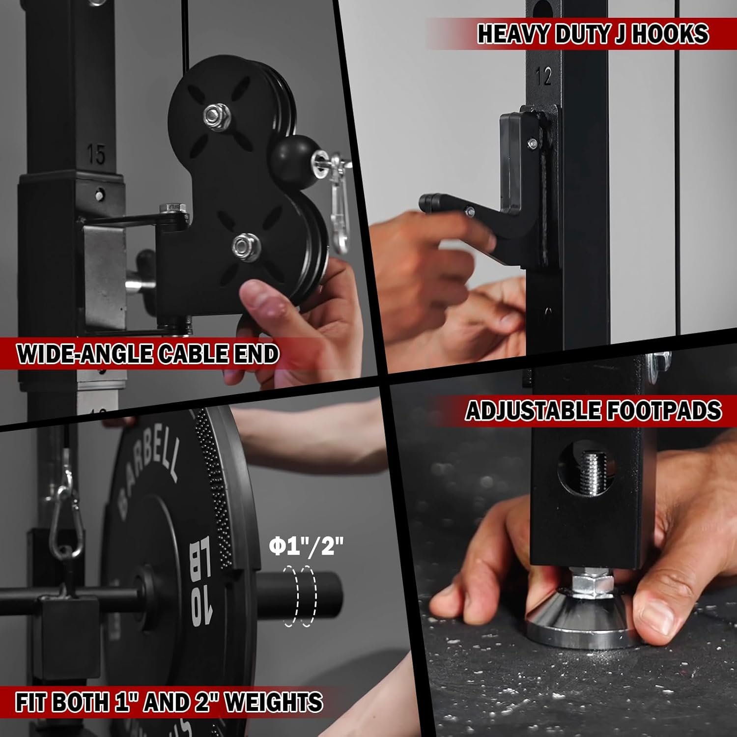 Mikolo Folding Squat Rack, Wall Mounted Power Rack with Cable Crossover Machine & LAT Pull Down, - Image 9