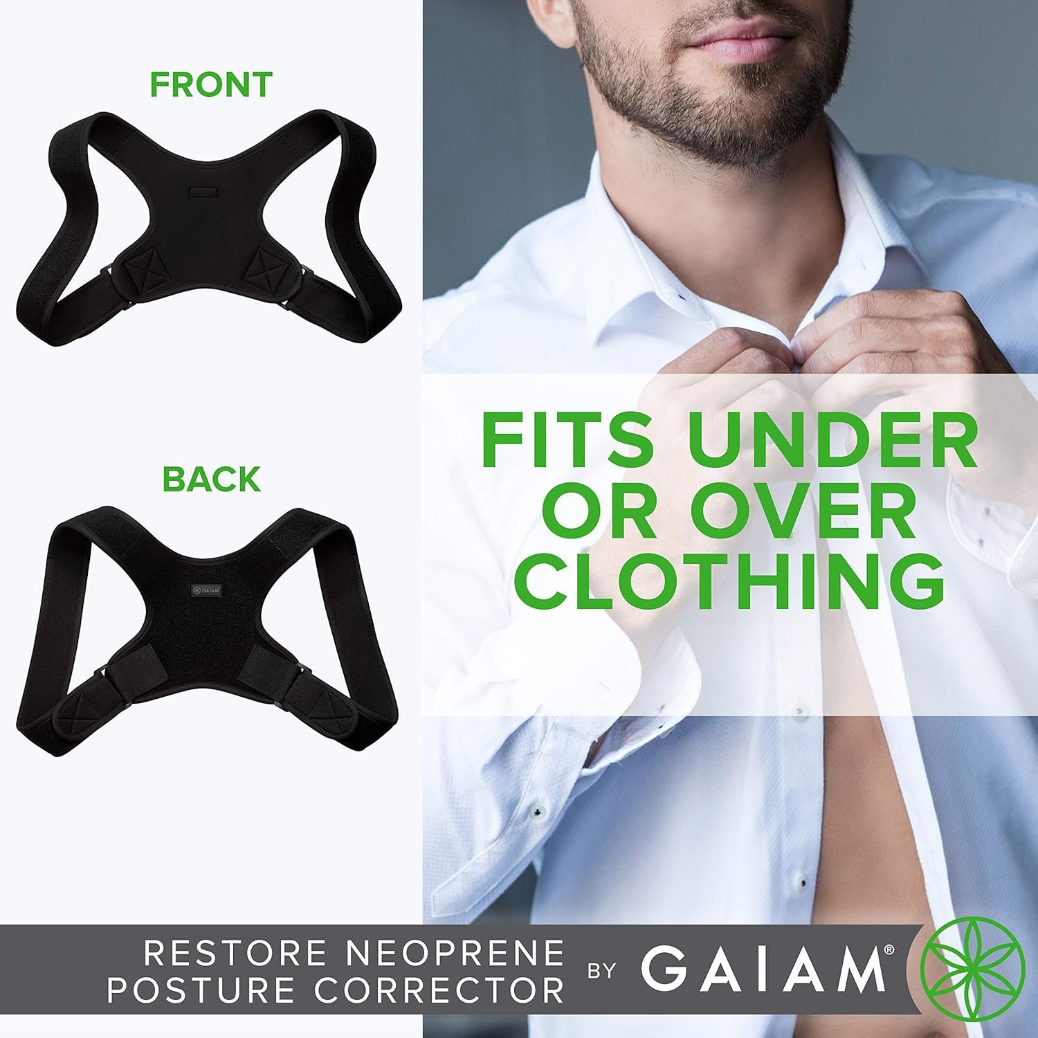 Gaiam Restore Posture Corrector for Women & Men - Back Straightener Adjustable Straps Compact Brace - Image 6