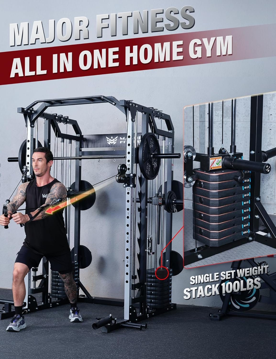 Major Fitness Drone2 Advanced Training Smith Machines– All-in-One Home Gym Squat Rack with Aluminum - Image 8