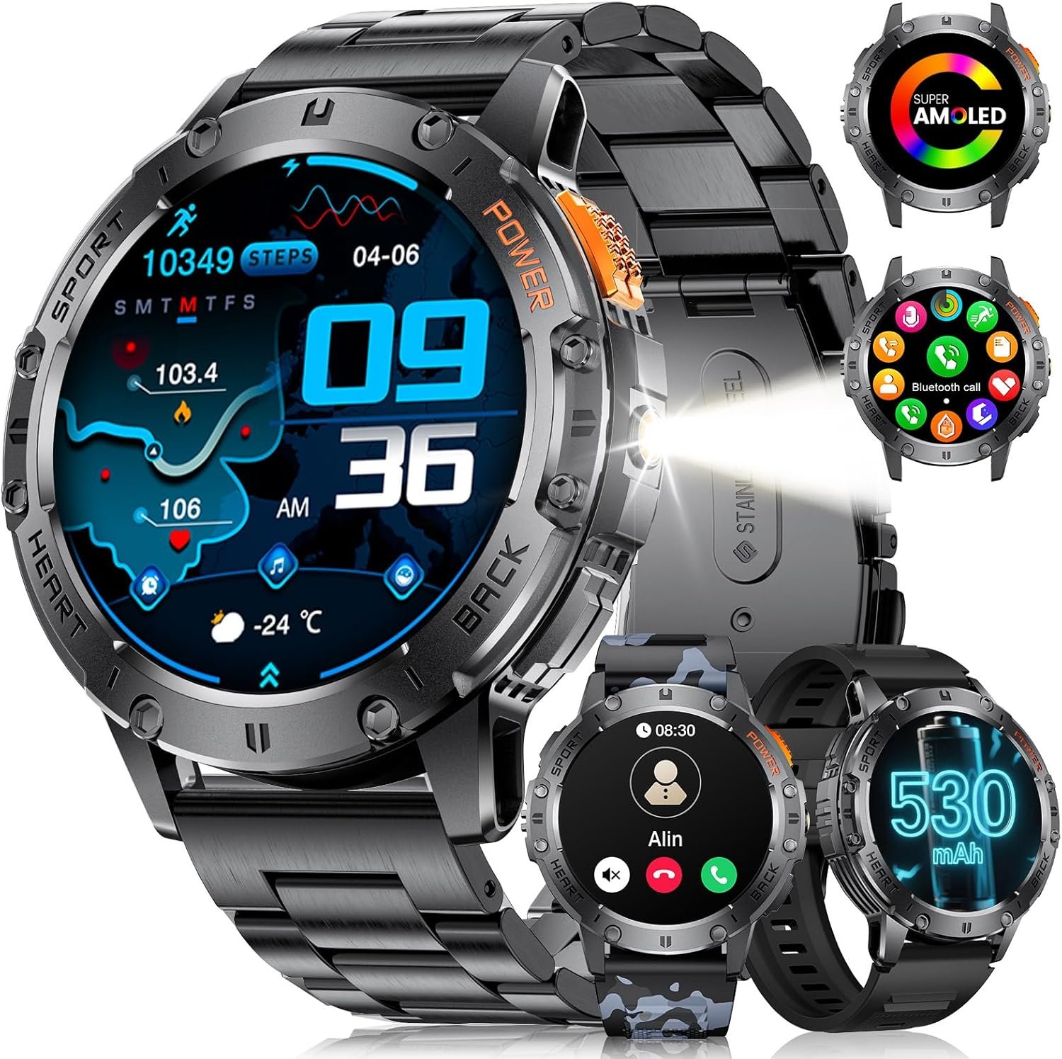 LIGE 1.43" AMOLED Smart Watch for Men with Flashlight, Bluetooth Calling, 100+ Sport Modes, 530mAh, - Image 2