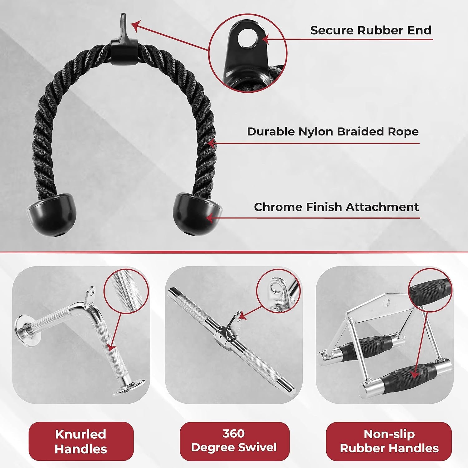 Yes4All Cable Machine Attachment, Row Handles, Tricep Rope, Straight Bar, V Bar, LAT Pulldown - Image 4
