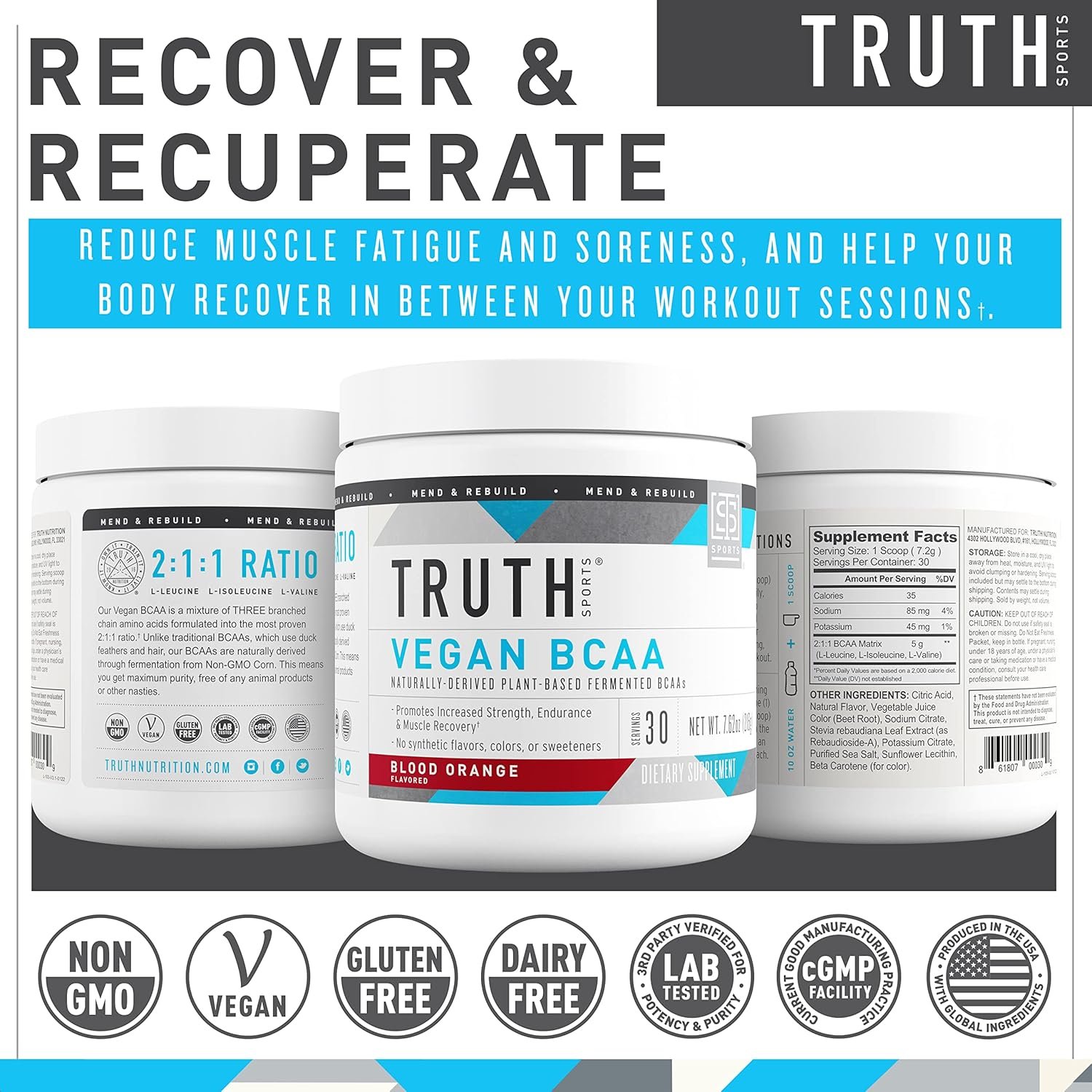 Truth Nutrition Vegan BCAA Powder- 2:1:1 Ratio Natural BCAAs Amino Acids Powder for Energy, Muscle - Image 8