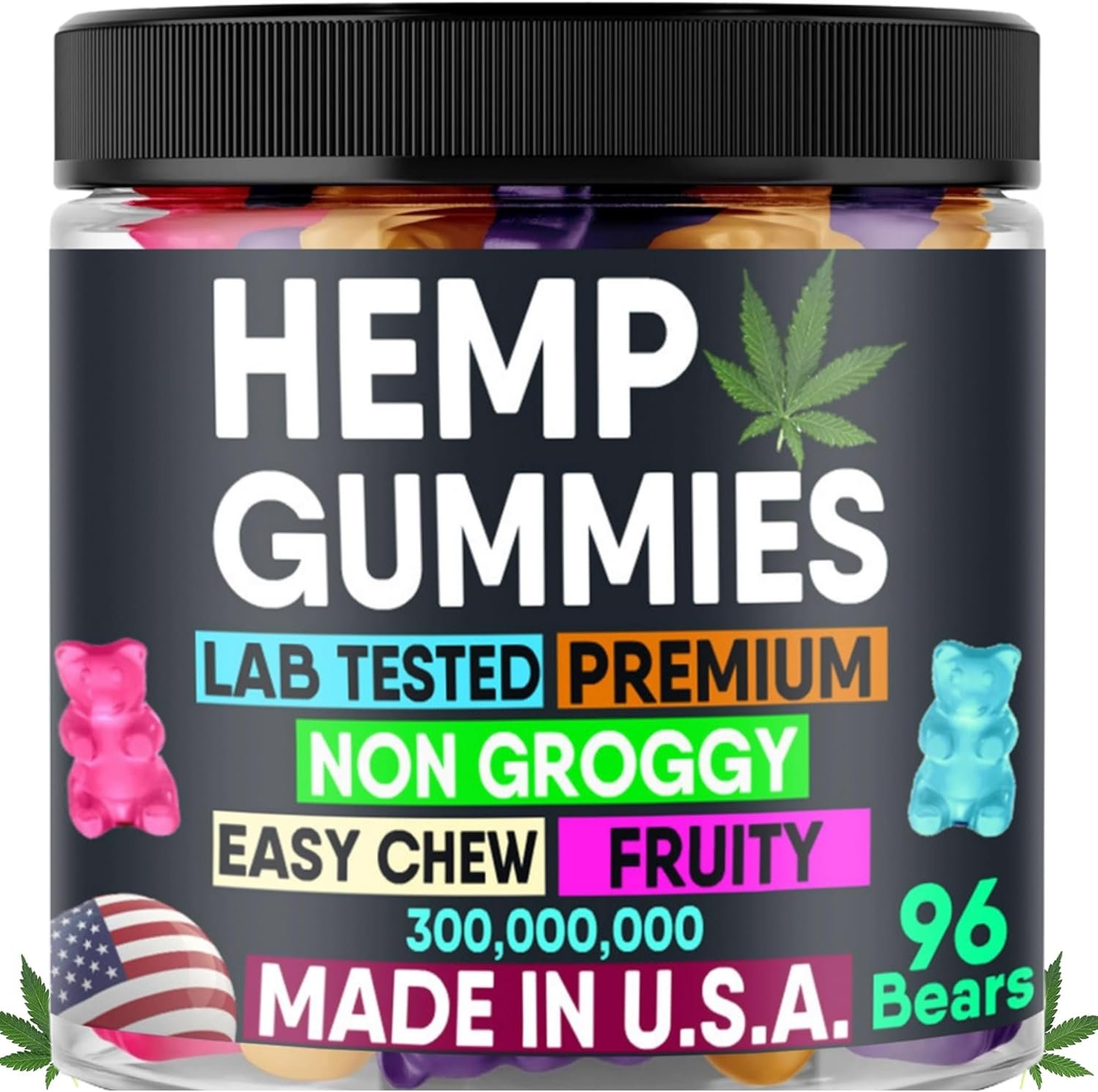 Hemp Gummies Calm Sleep Relaxing Night Support, Hemp Oil Infused Edibles-96 Made in USA Bears - Image 2