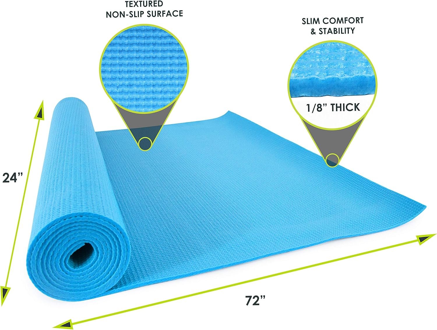 ProsourceFit Classic Yoga Mat 1/8” (3mm) Thick, Extra Long 72-Inch Lightweight Fitness Mat with - Image 5