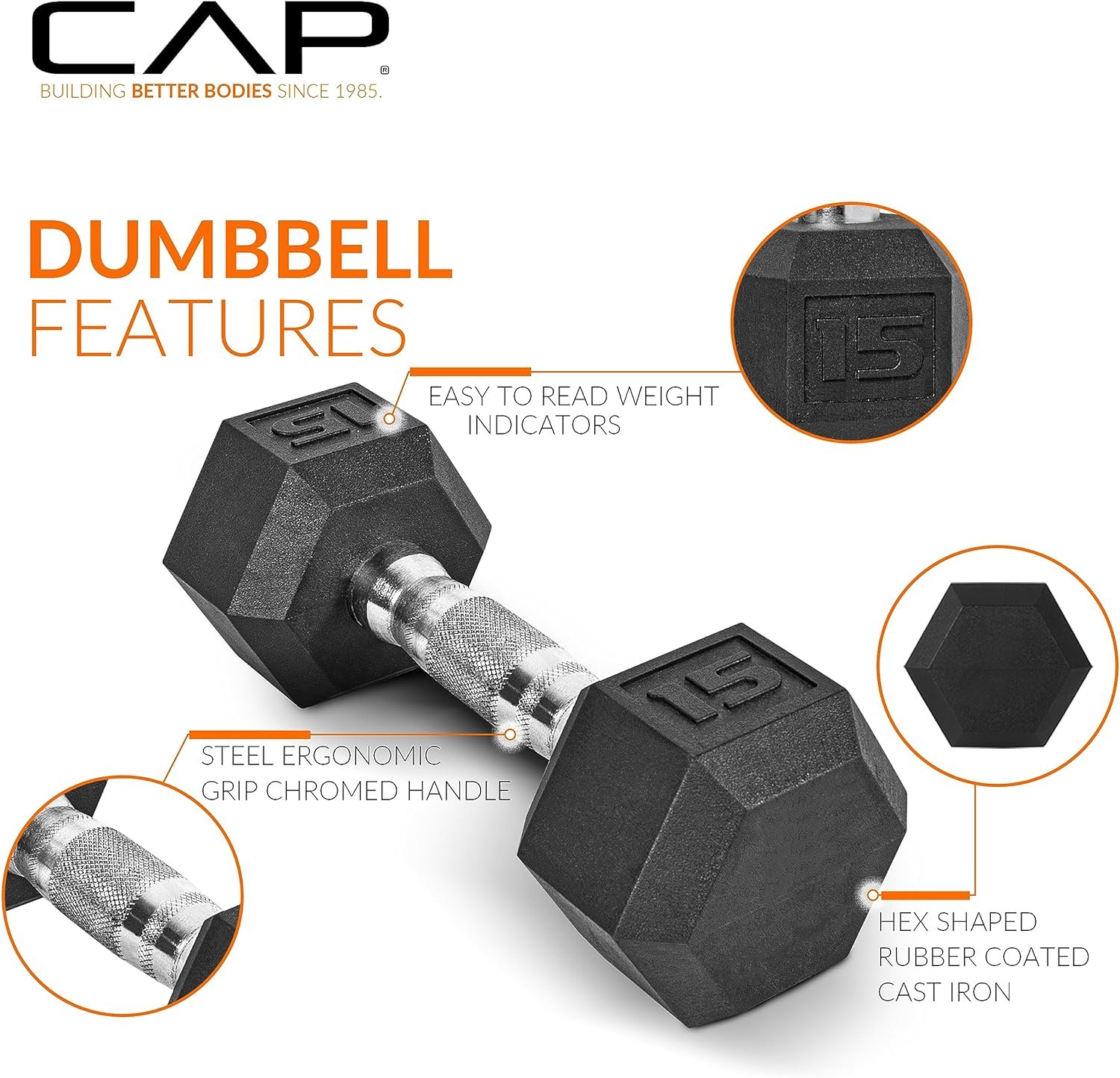 CAP Barbell Rubber Coated Dumbbell Weight Set with Vertical Rack | 100 lb, 150 lb, and 210 lb - Image 4