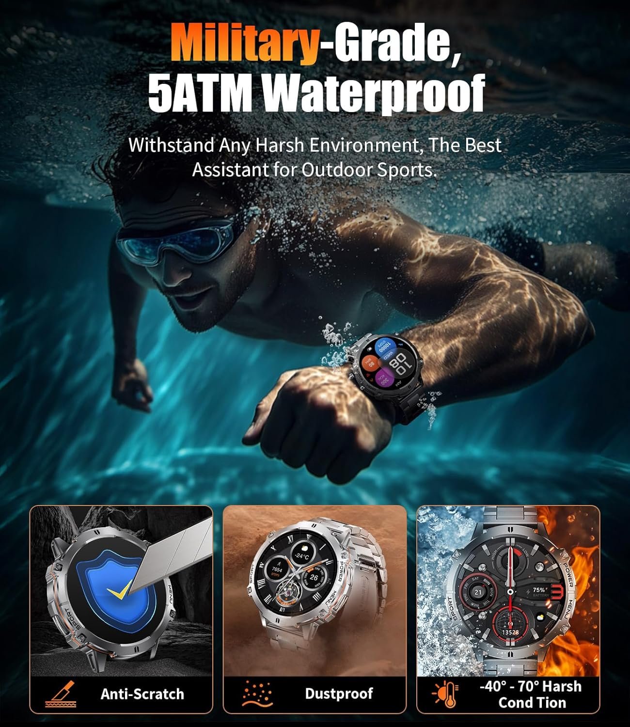 LIGE Smart Watches for Men with 900mAh Battery(60+Standby),1.73" AMOLED with Bluetooth Call,110+ - Image 8