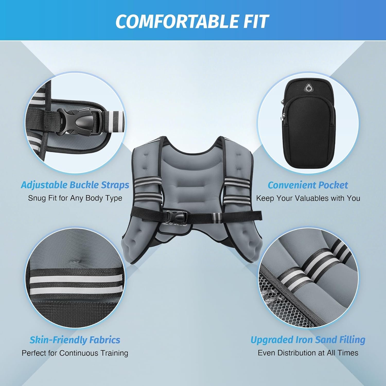 ZELUS Weighted Vest, 6lb/8lb/12lb/16lb/20lb/25lb/30lb Weight Vest with Reflective Stripe for - Image 3