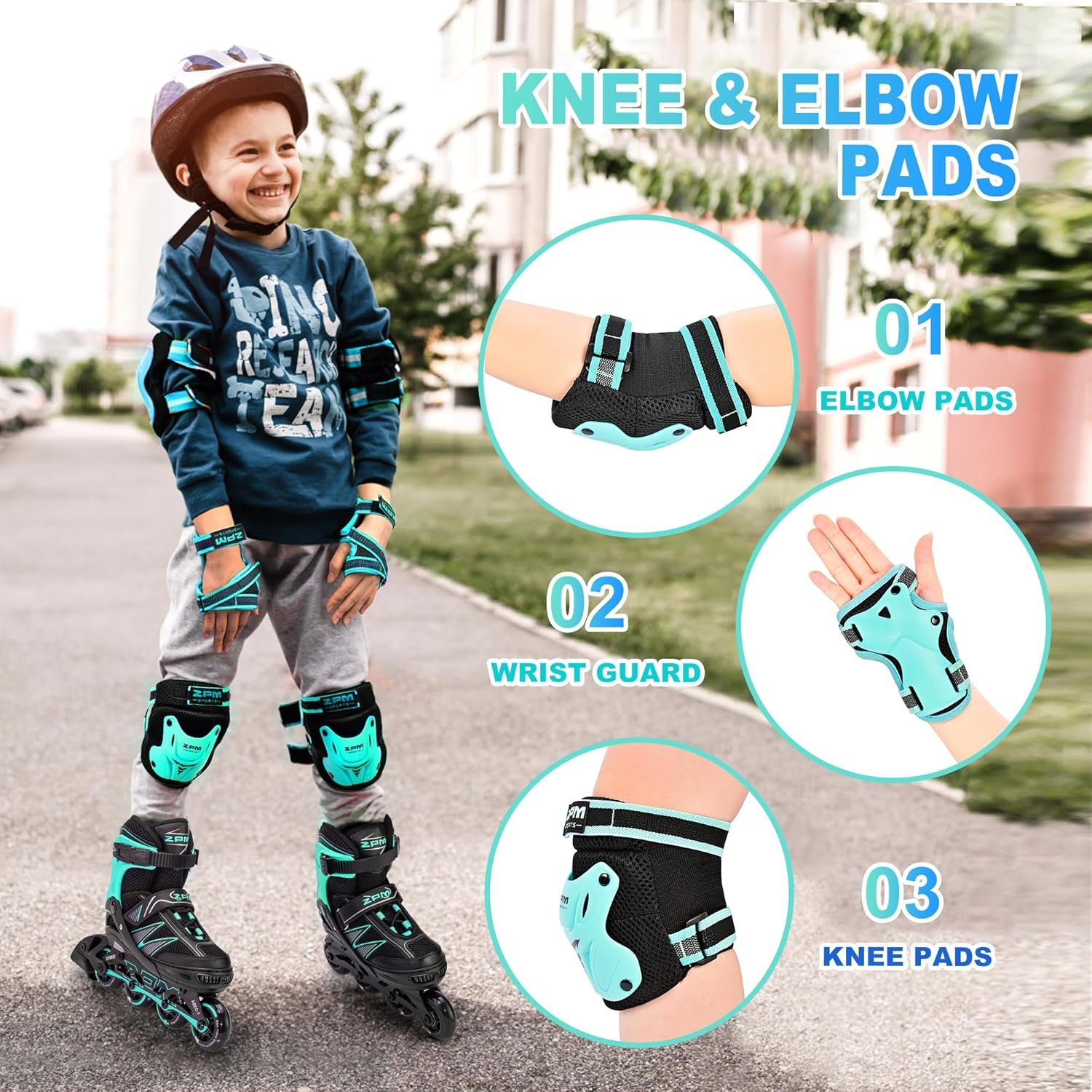2PM SPORTS Knee Pads for Kids, Wrist Guards Knee and Elbow Pads Set with Drawstring Bag, Protective - Image 3