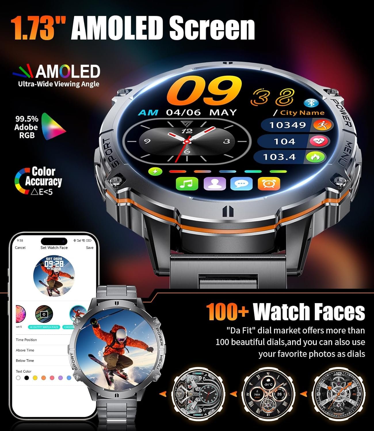 LIGE Smart Watches for Men with 900mAh Battery(60+Standby),1.73" AMOLED with Bluetooth Call,110+ - Image 5