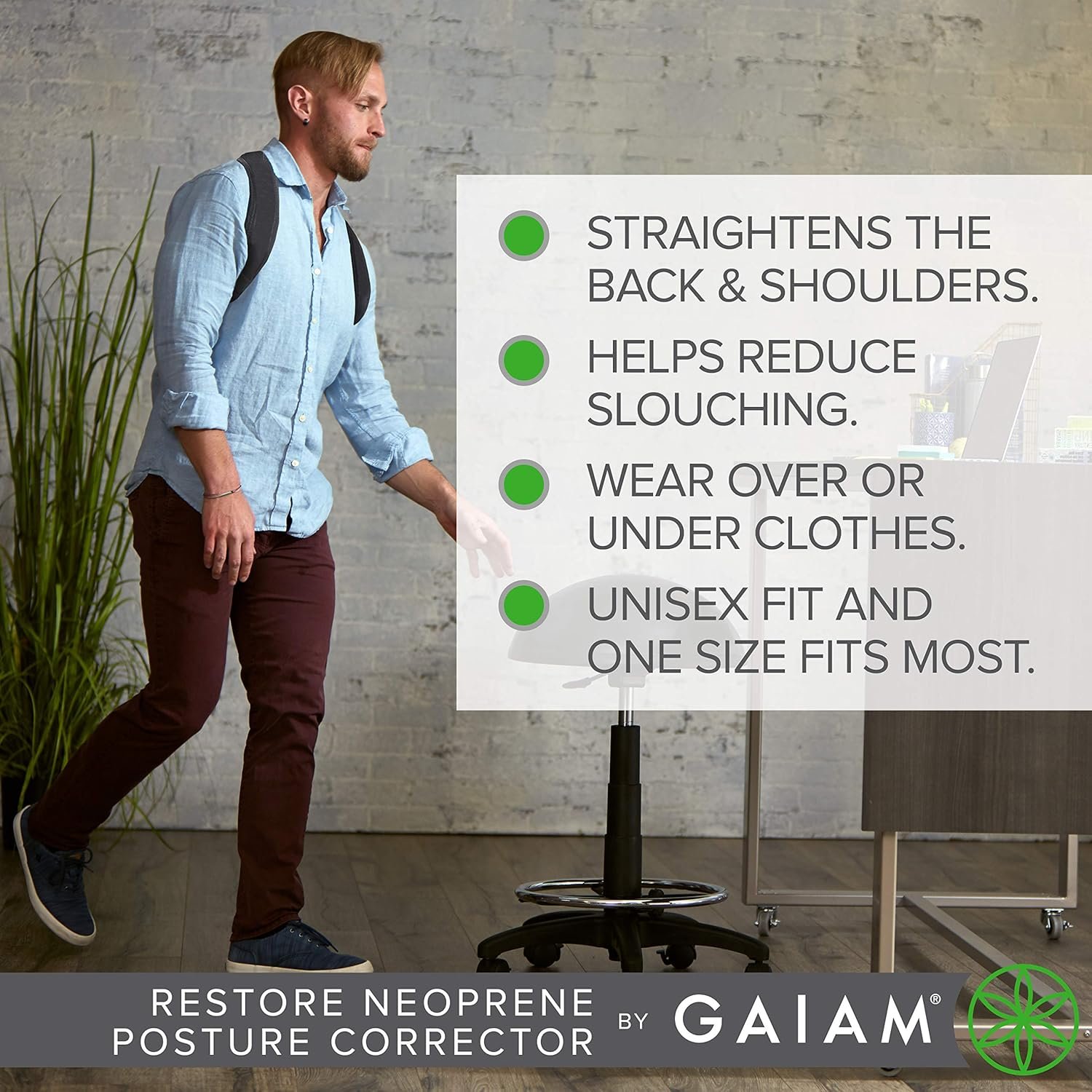 Gaiam Restore Posture Corrector for Women & Men - Back Straightener Adjustable Straps Compact Brace - Image 5