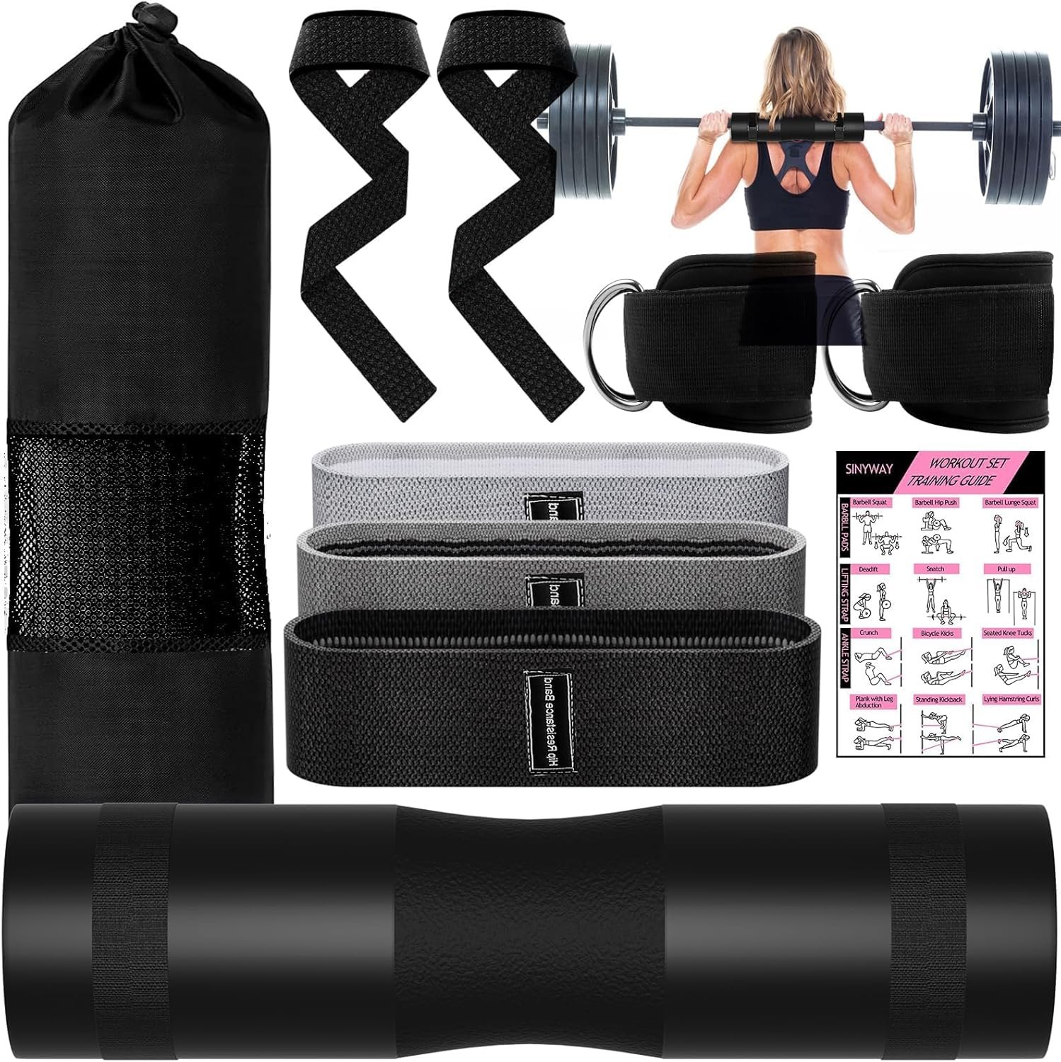 Barbell Pad Set for Squat,10 PCS Hip Thrusts Workout Foam Weight Lifting Bar Cushion with 2 Gym - Image 2