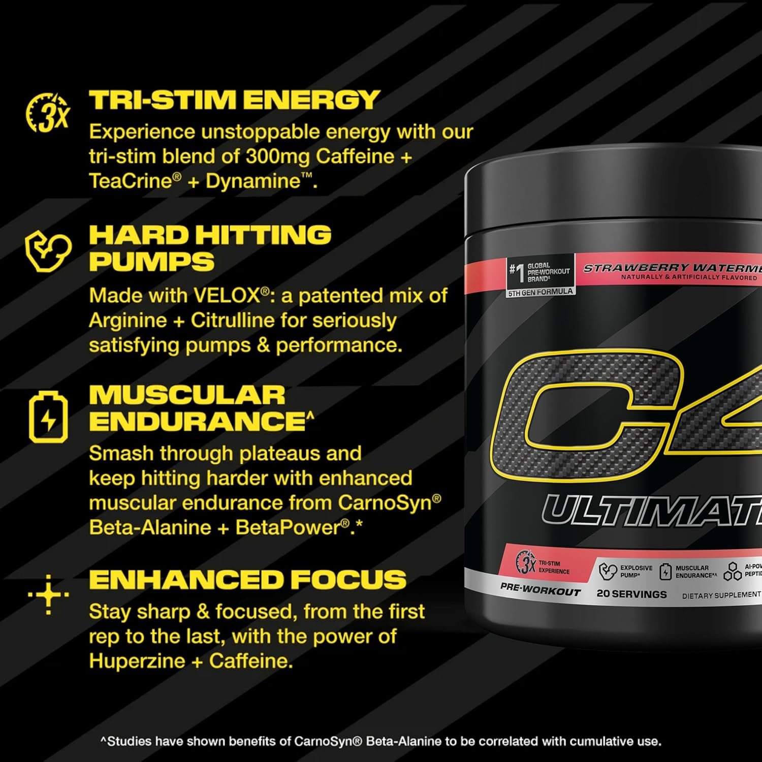 Cellucor C4 Ultimate Pre Workout Powder Strawberry Watermelon - Sugar Free Preworkout Energy - Image 3
