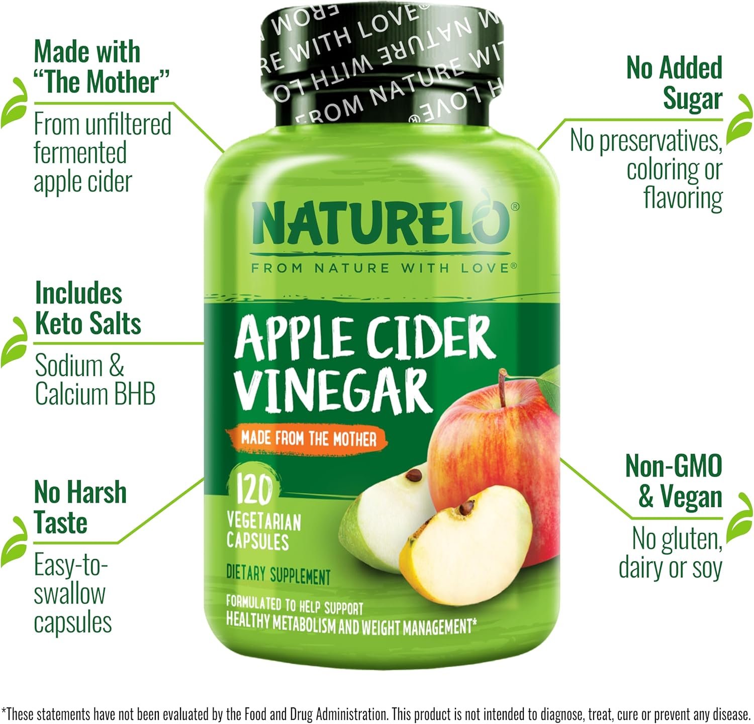 NATURELO Apple Cider Vinegar Capsules - Natural ACV with Mother Supplement for Men & Women for - Image 3