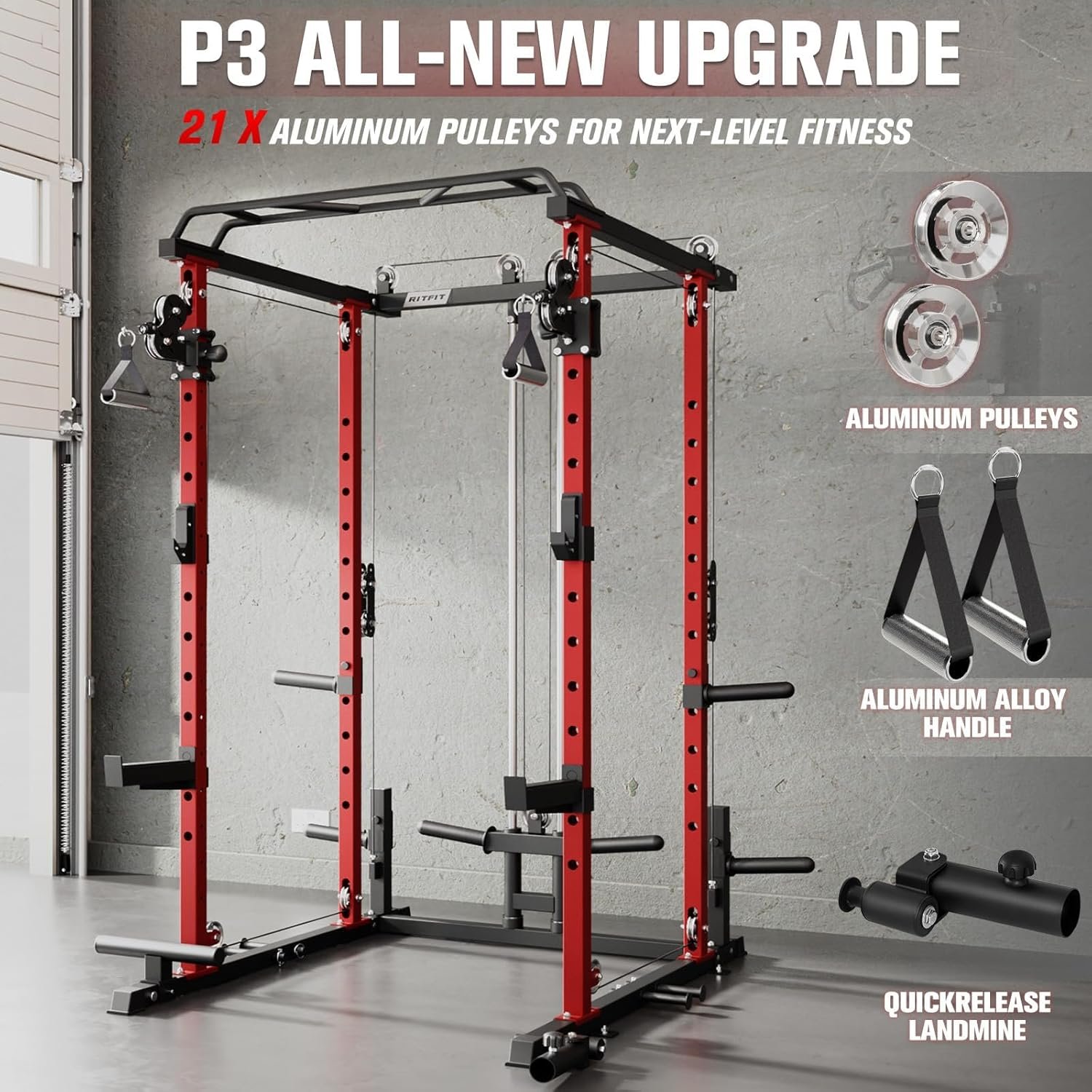 RitFit Upgraded PPC-P3 Power Cage, 3-in-1 Home Gym with Aluminum Pulley System, 1200LBS Capacity, - Image 5