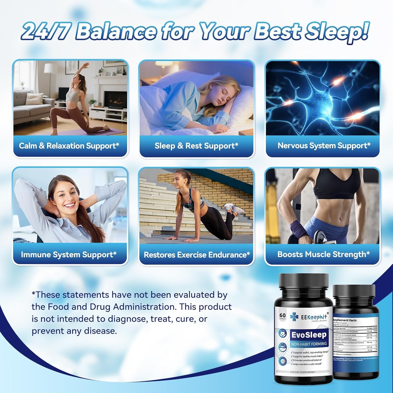 6 in 1 Melatonin-Free Sleep Aid Sleep Complex with Ashwagandha, GABA, L-Theanine & 5-HTP, VIT - Image 6